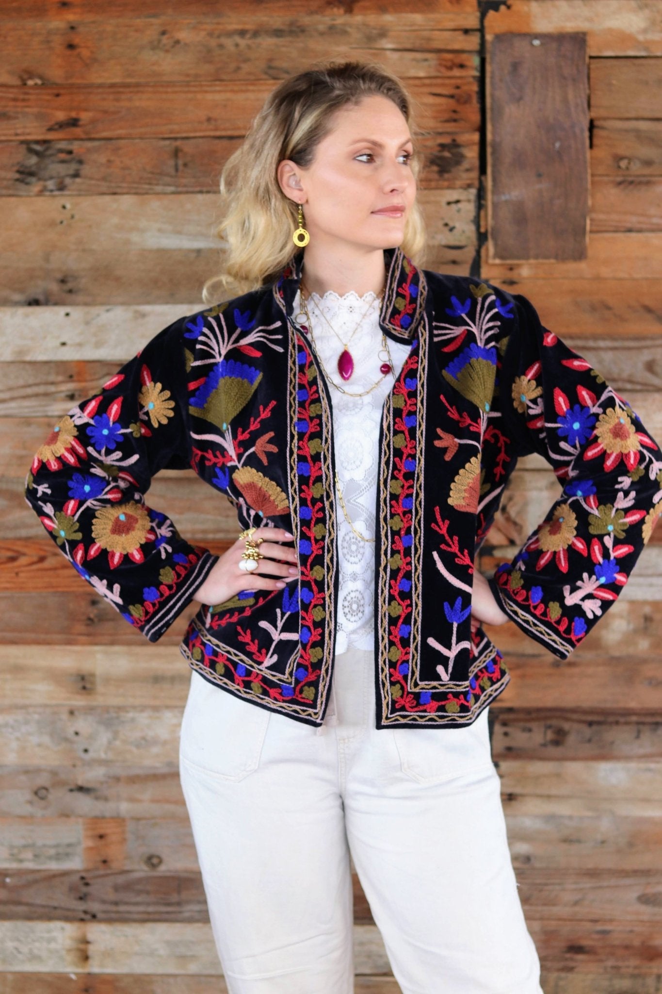Velvet Suzani Jacket in Black Petal- Handmade Jewellery - i am boho