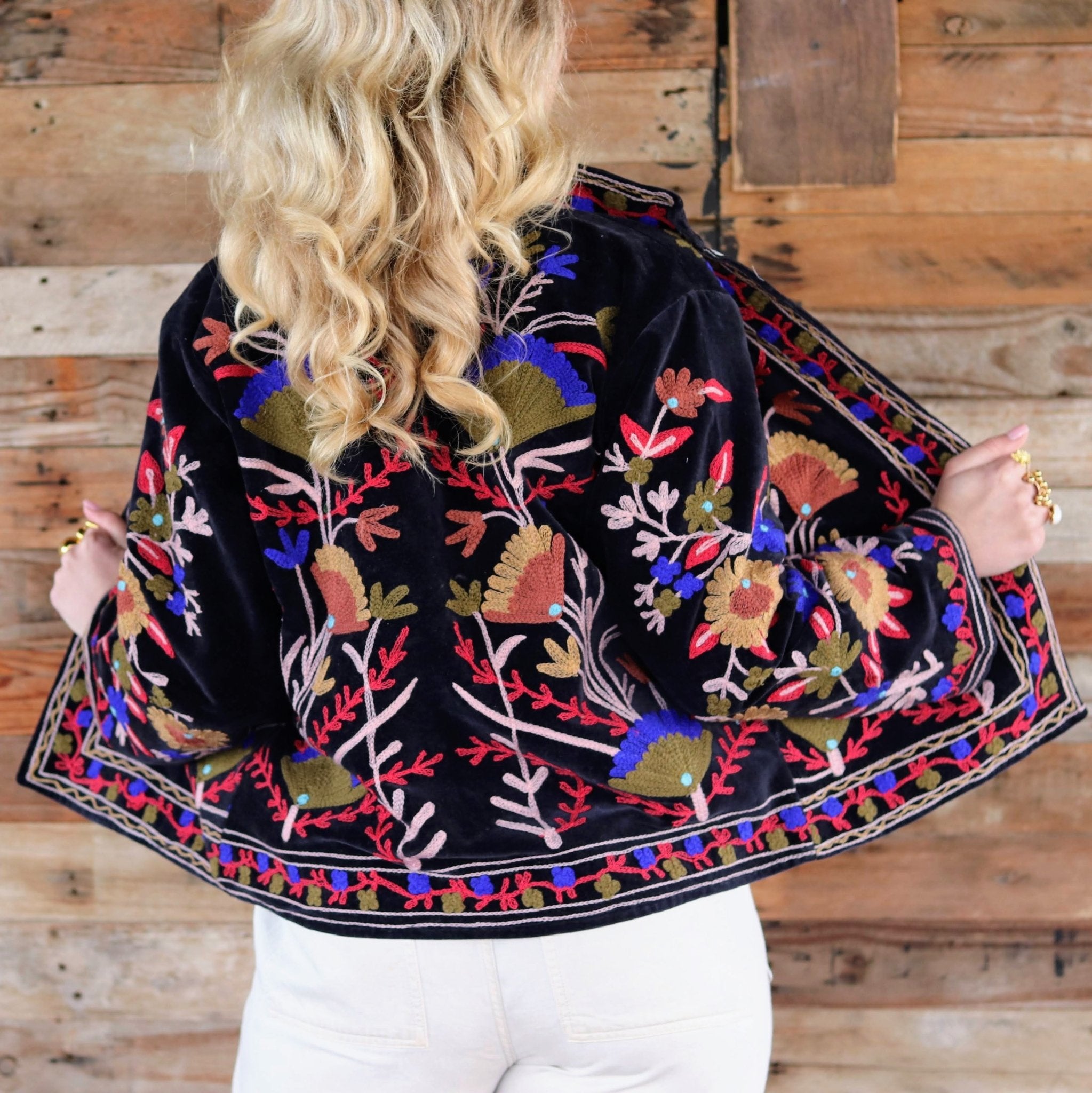 Velvet Suzani Jacket in Black Petal- Handmade Jewellery - i am boho