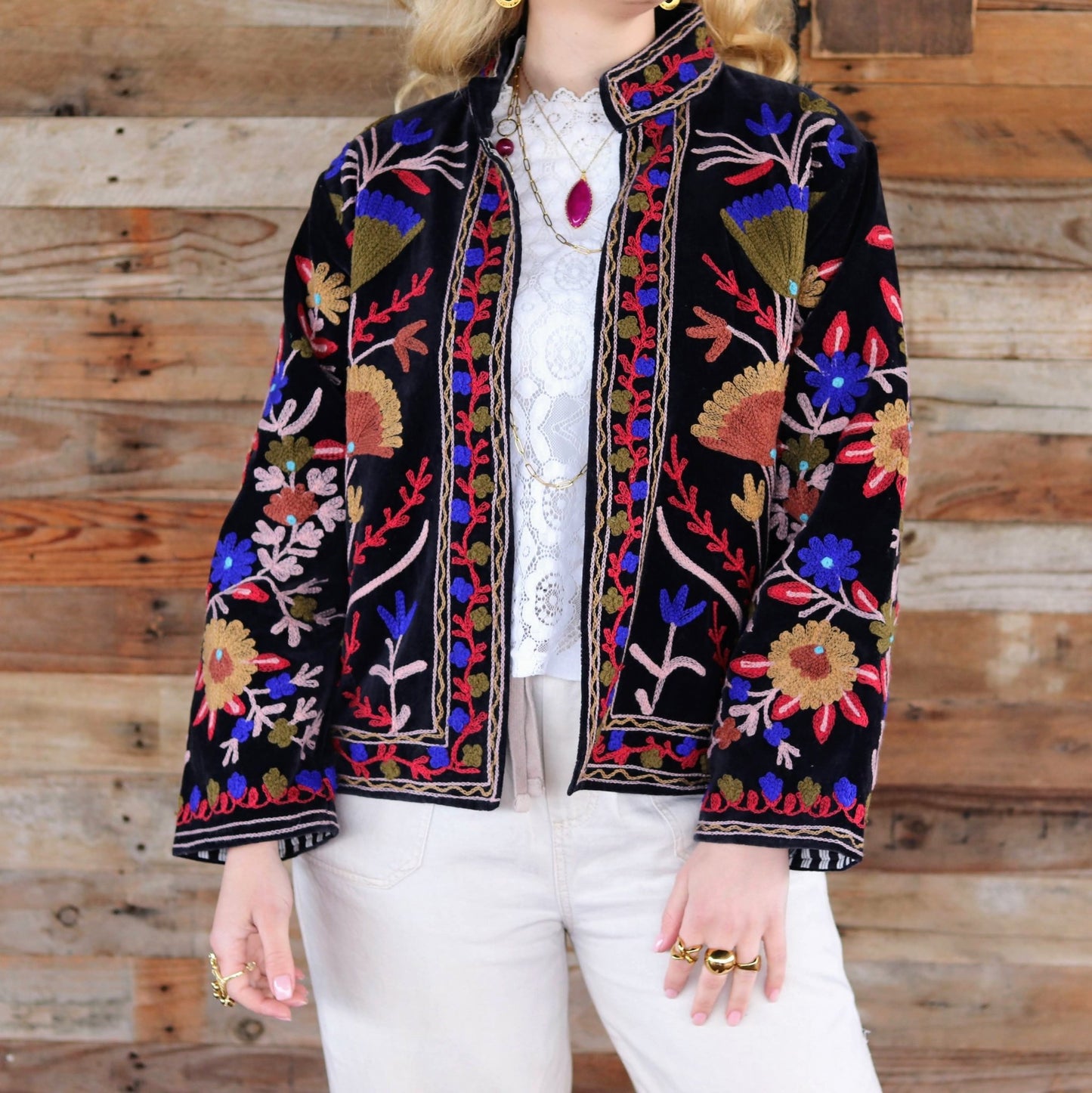 Velvet Suzani Jacket in Black Petal- Handmade Jewellery - i am boho