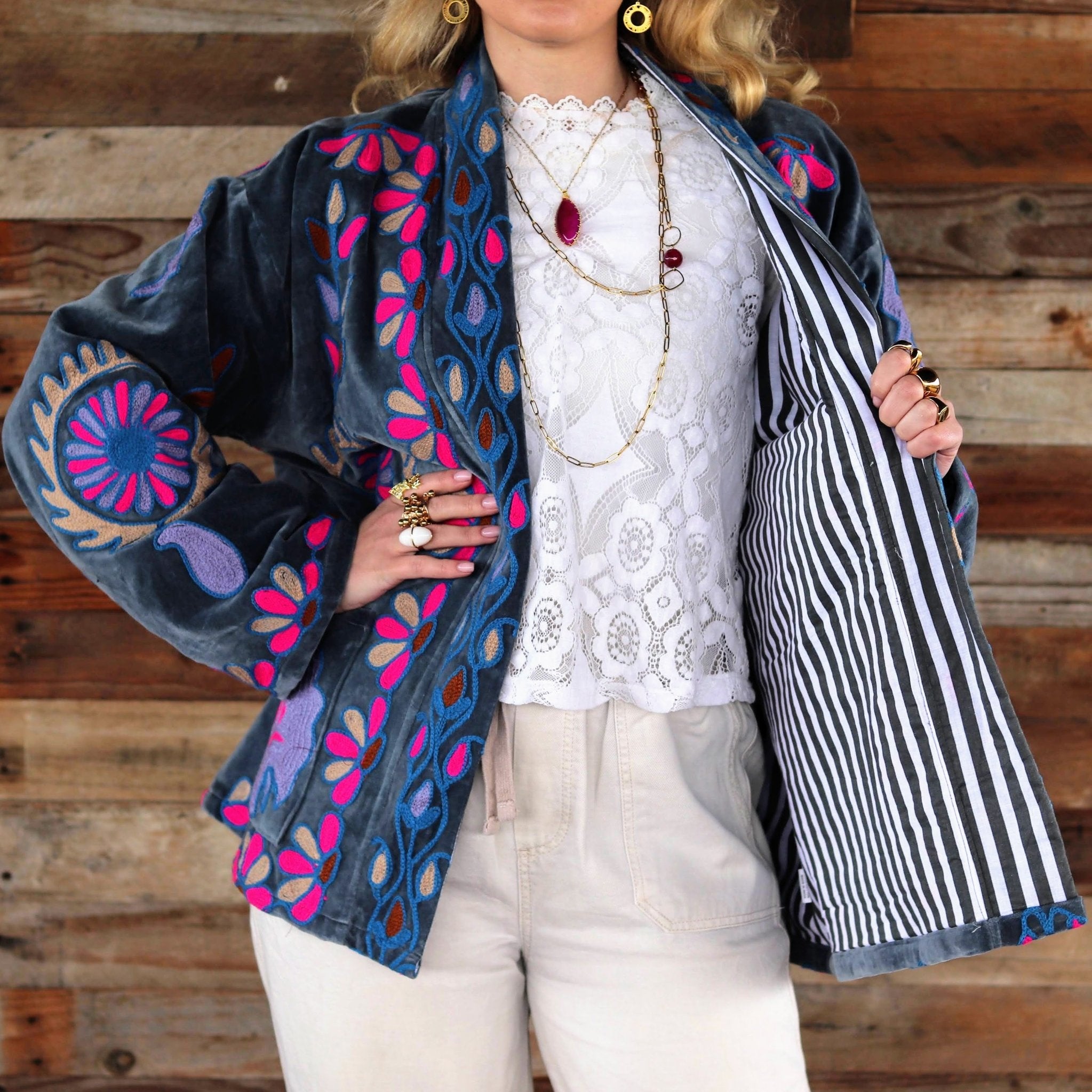 Velvet Suzani Jacket in Titanium- Handmade Jewellery - i am boho