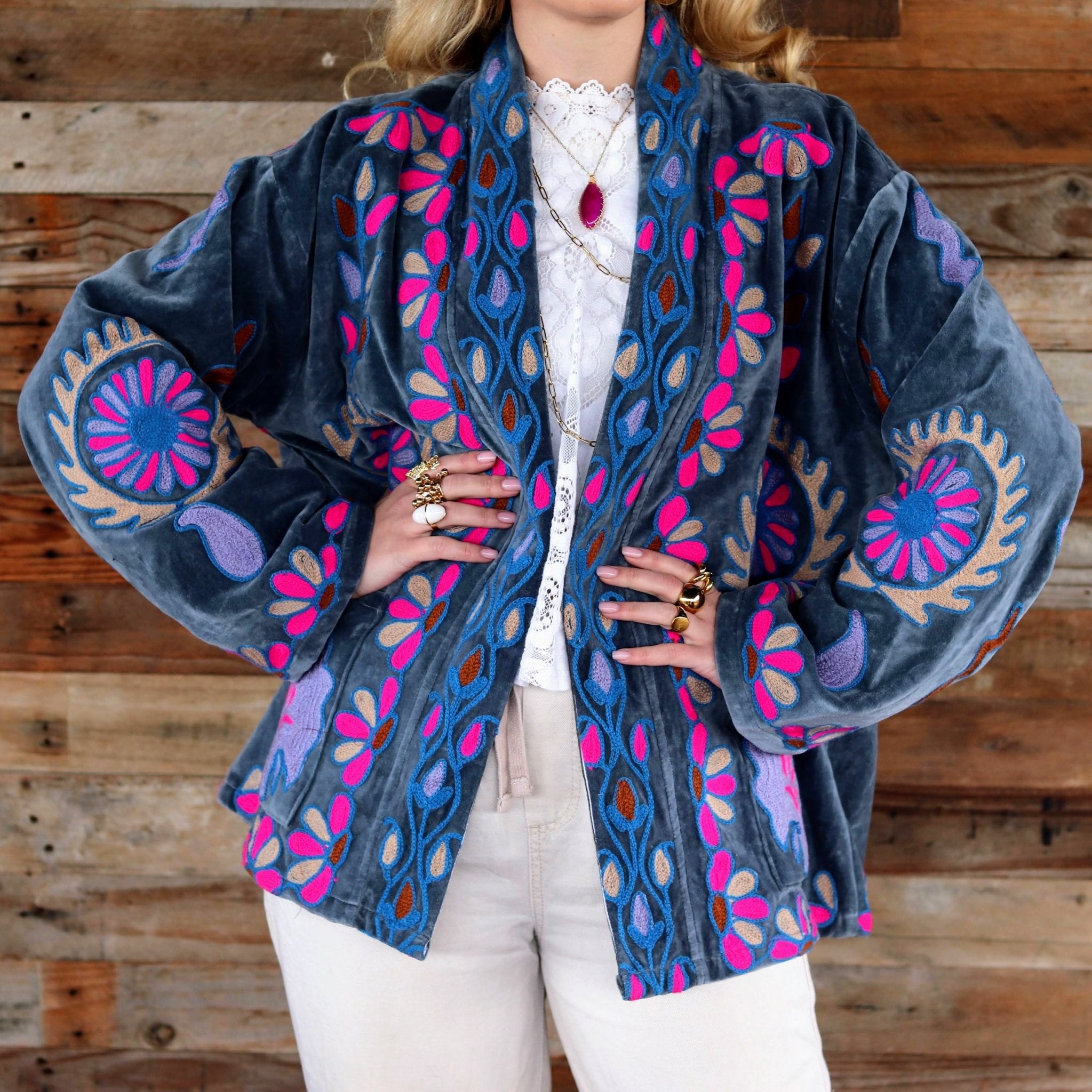 Velvet Suzani Jacket in Titanium- Handmade Jewellery - i am boho