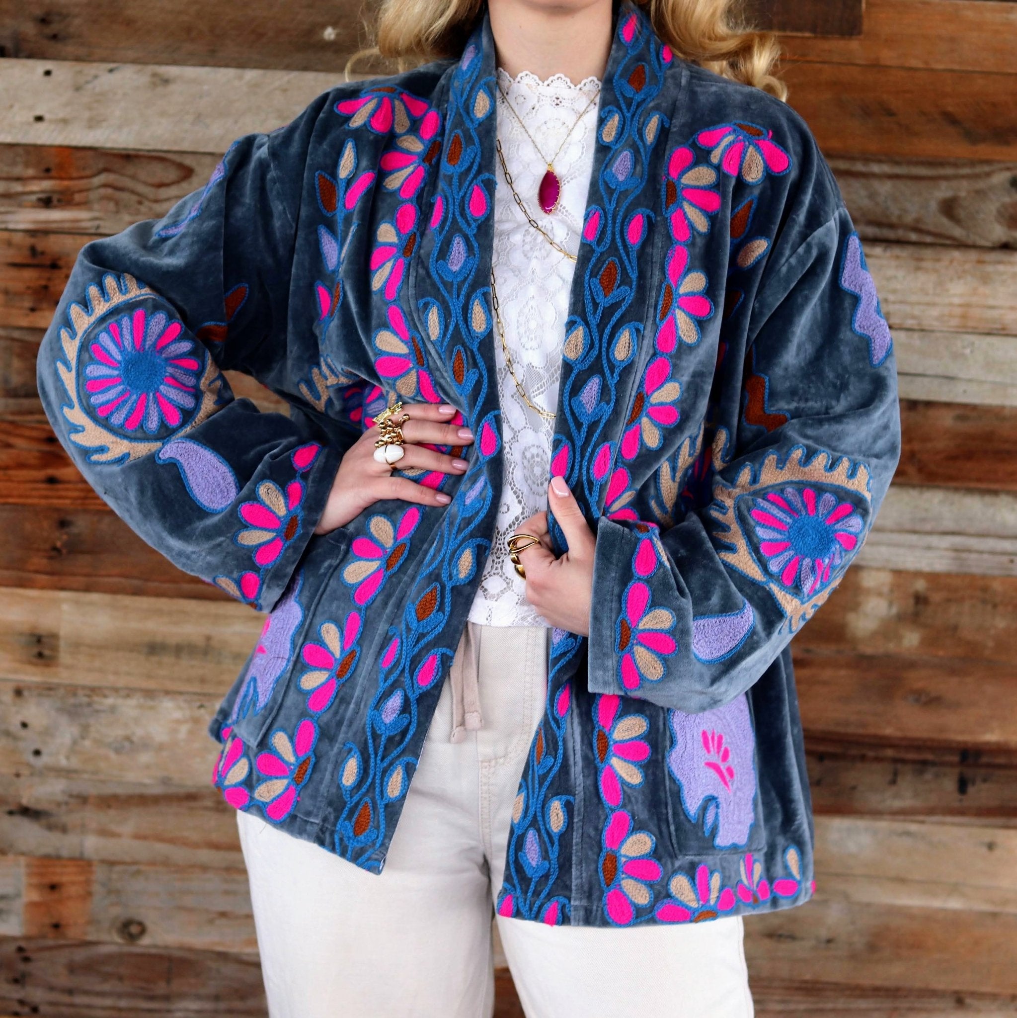 Velvet Suzani Jacket in Titanium- Handmade Jewellery - i am boho