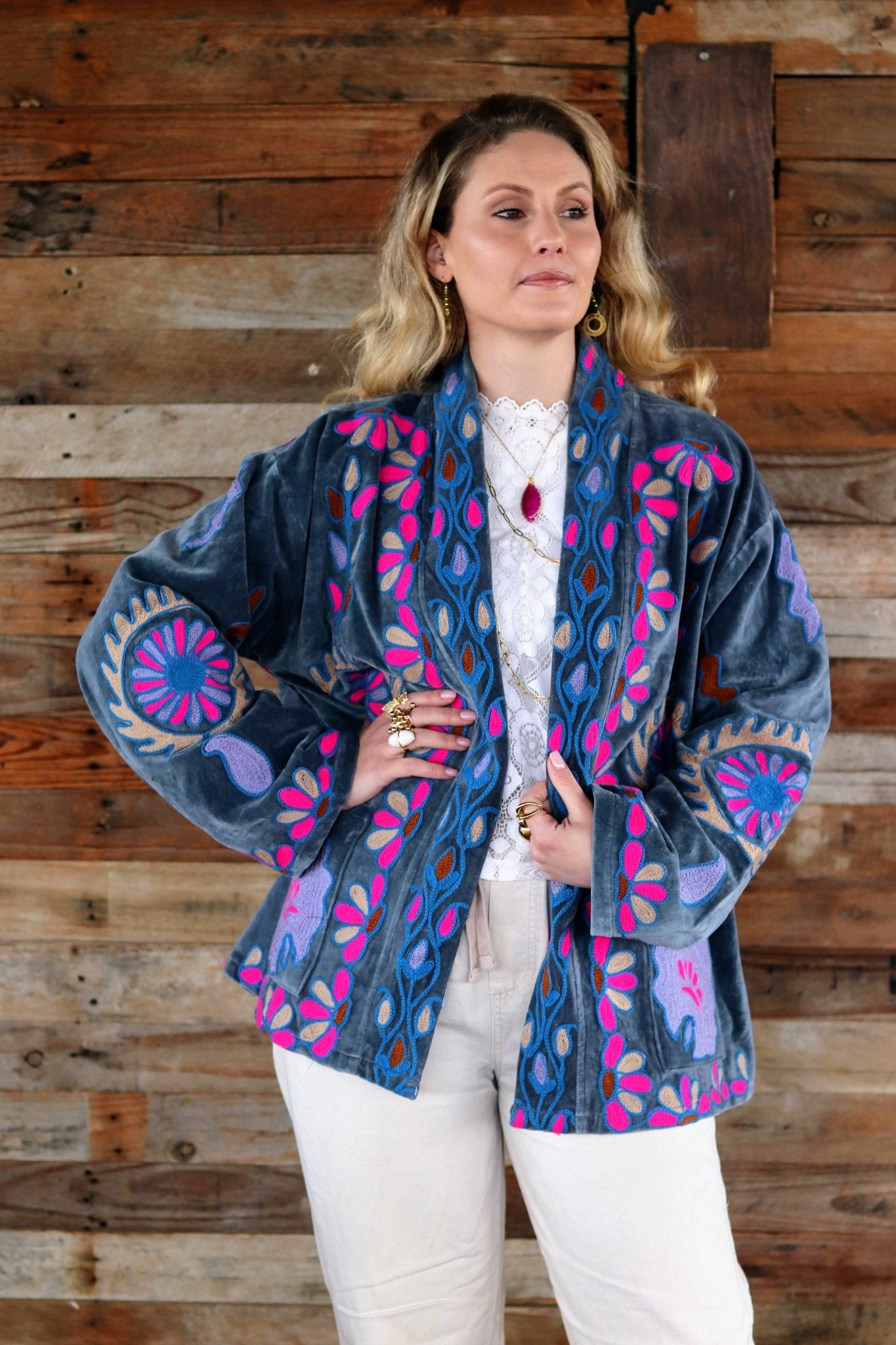 Velvet Suzani Jacket in Titanium- Handmade Jewellery - i am boho