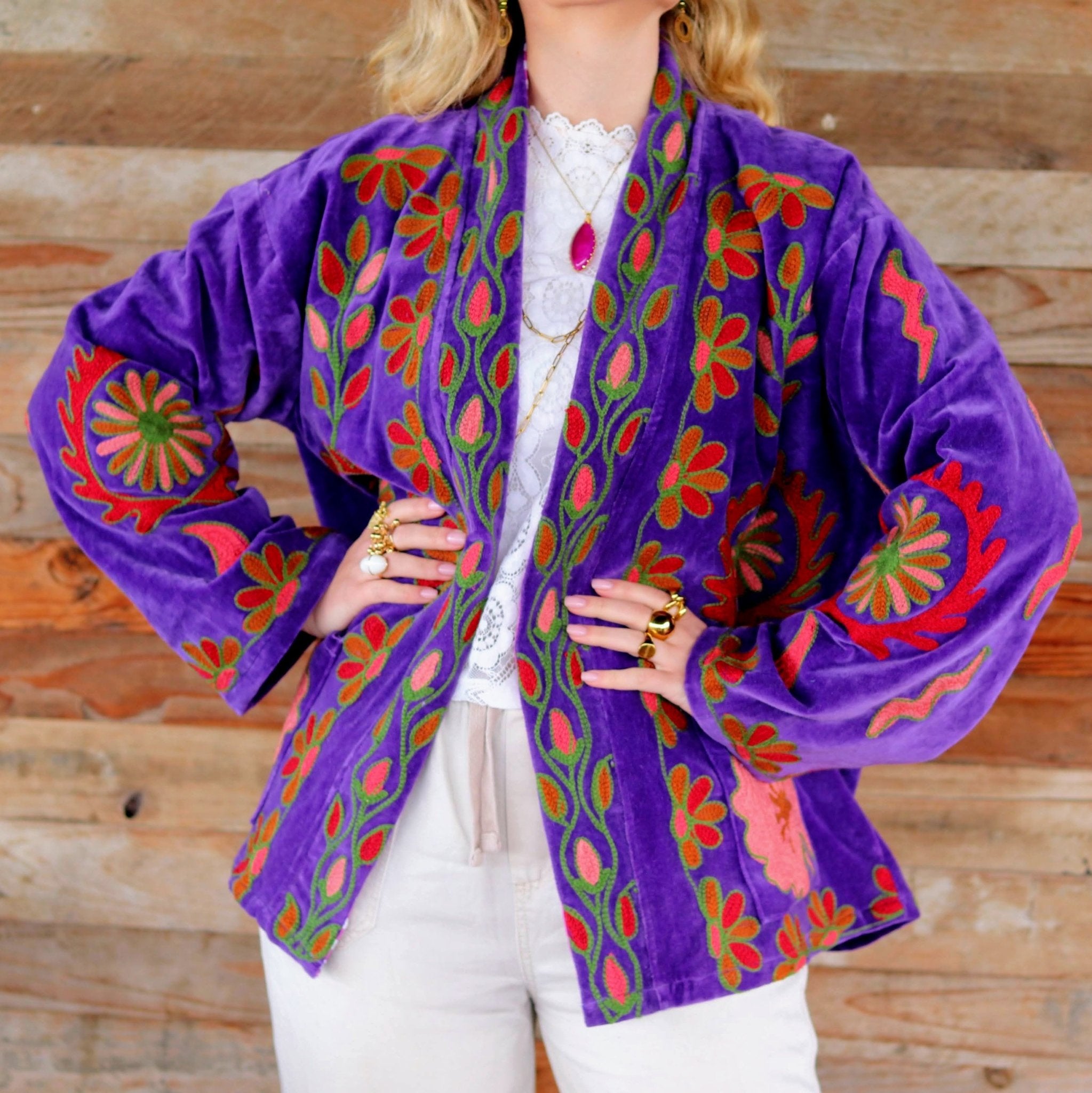 Velvet Suzani Jacket in Plum Jam- Handmade Jewellery - i am boho