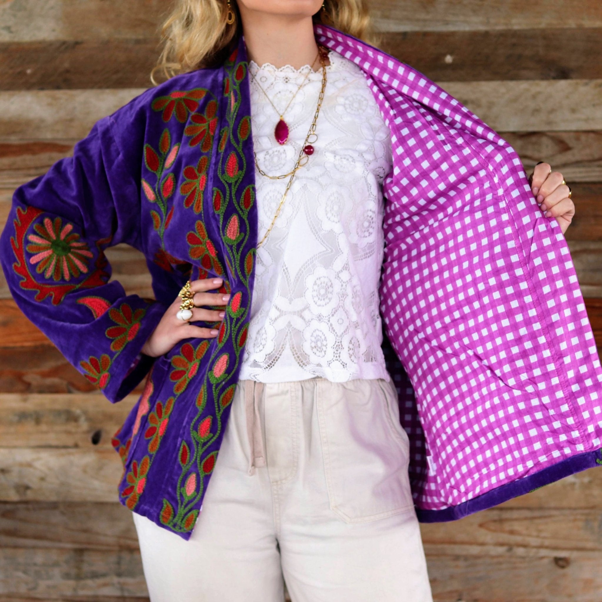 Velvet Suzani Jacket in Plum Jam- Handmade Jewellery - i am boho
