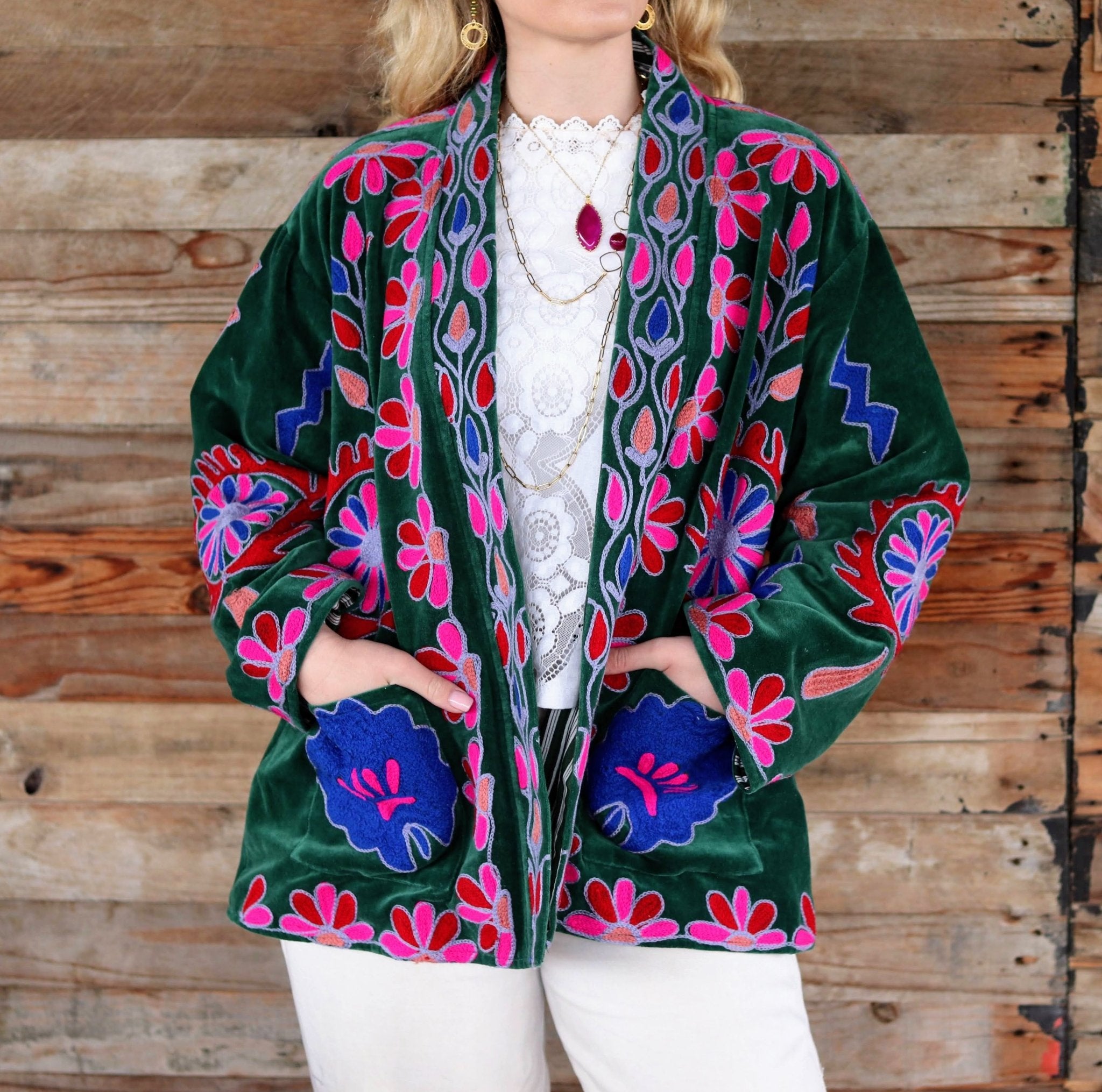 Velvet Suzani Jacket in Creme de Menthe- Handmade Jewellery - i am boho