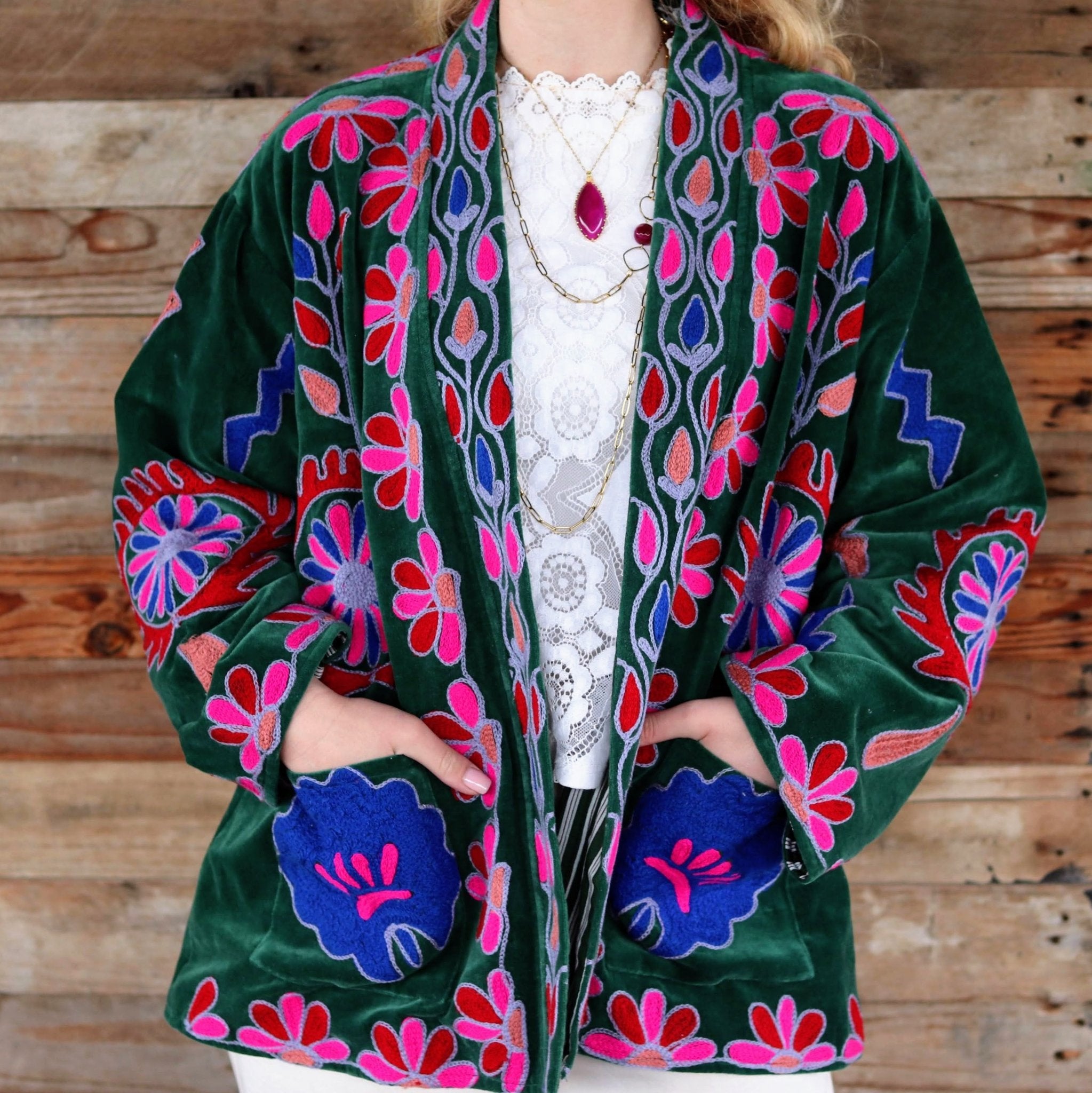 Velvet Suzani Jacket in Creme de Menthe- Handmade Jewellery - i am boho