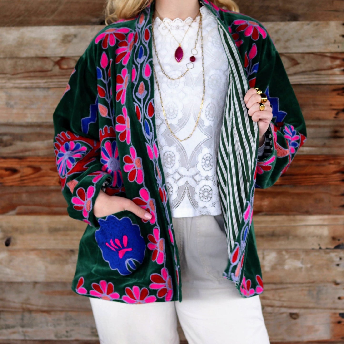 Velvet Suzani Jacket in Creme de Menthe- Handmade Jewellery - i am boho