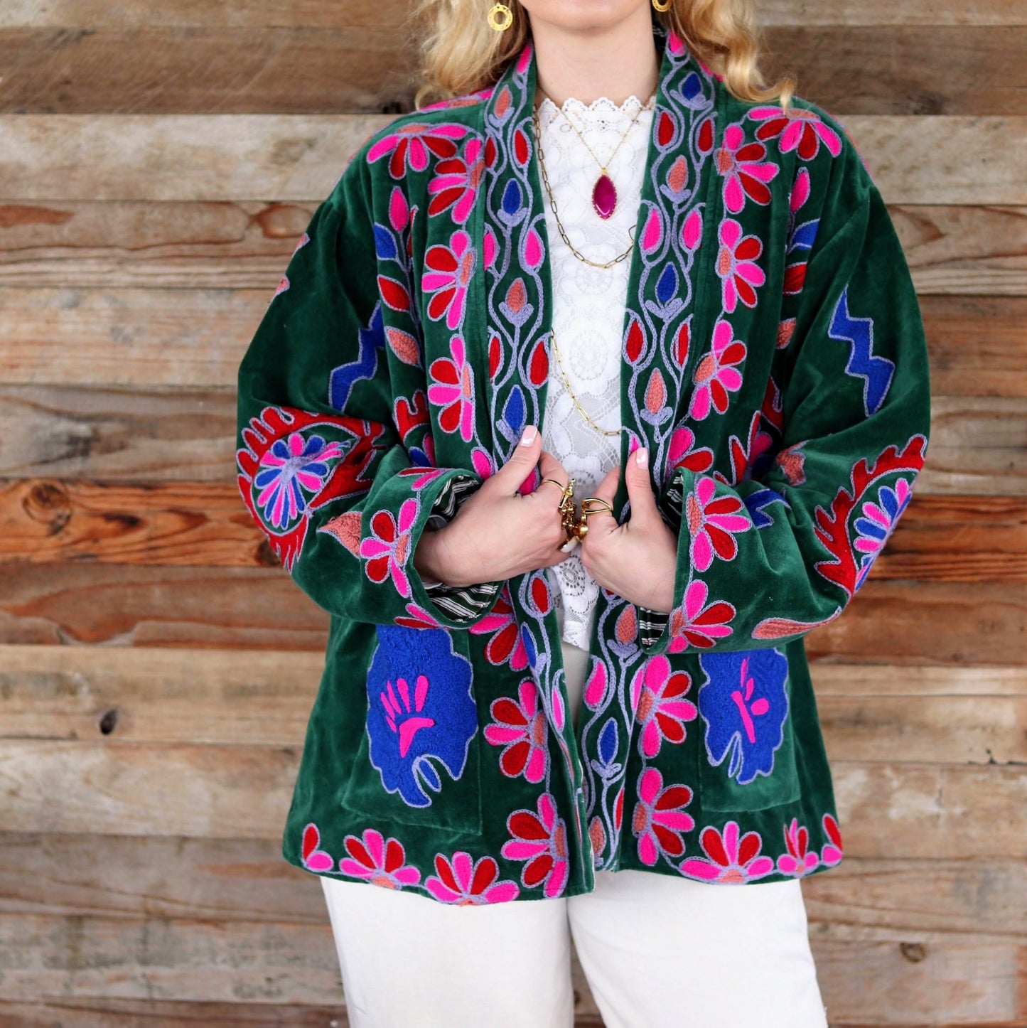 Velvet Suzani Jacket in Creme de Menthe- Handmade Jewellery - i am boho