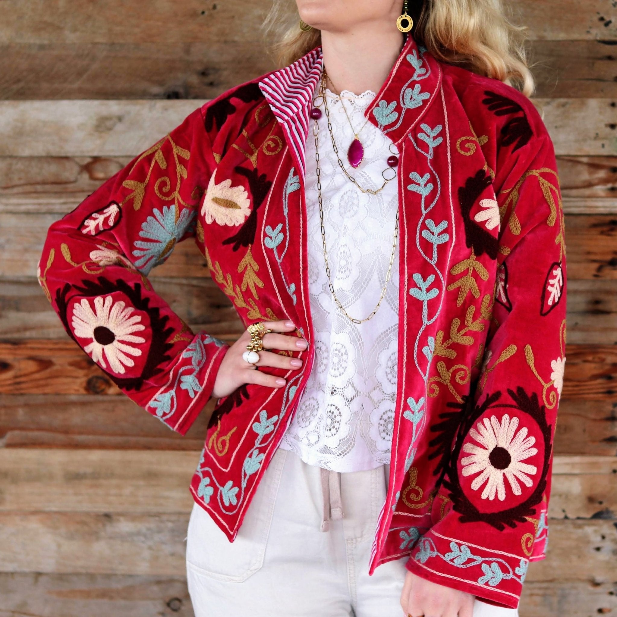 Velvet Suzani Jacket in Raspberry Wine- Handmade Jewellery - i am boho