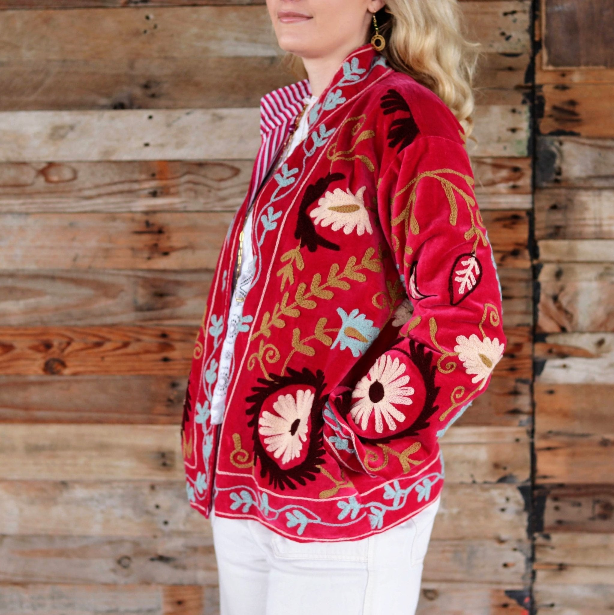 Velvet Suzani Jacket in Raspberry Wine- Handmade Jewellery - i am boho