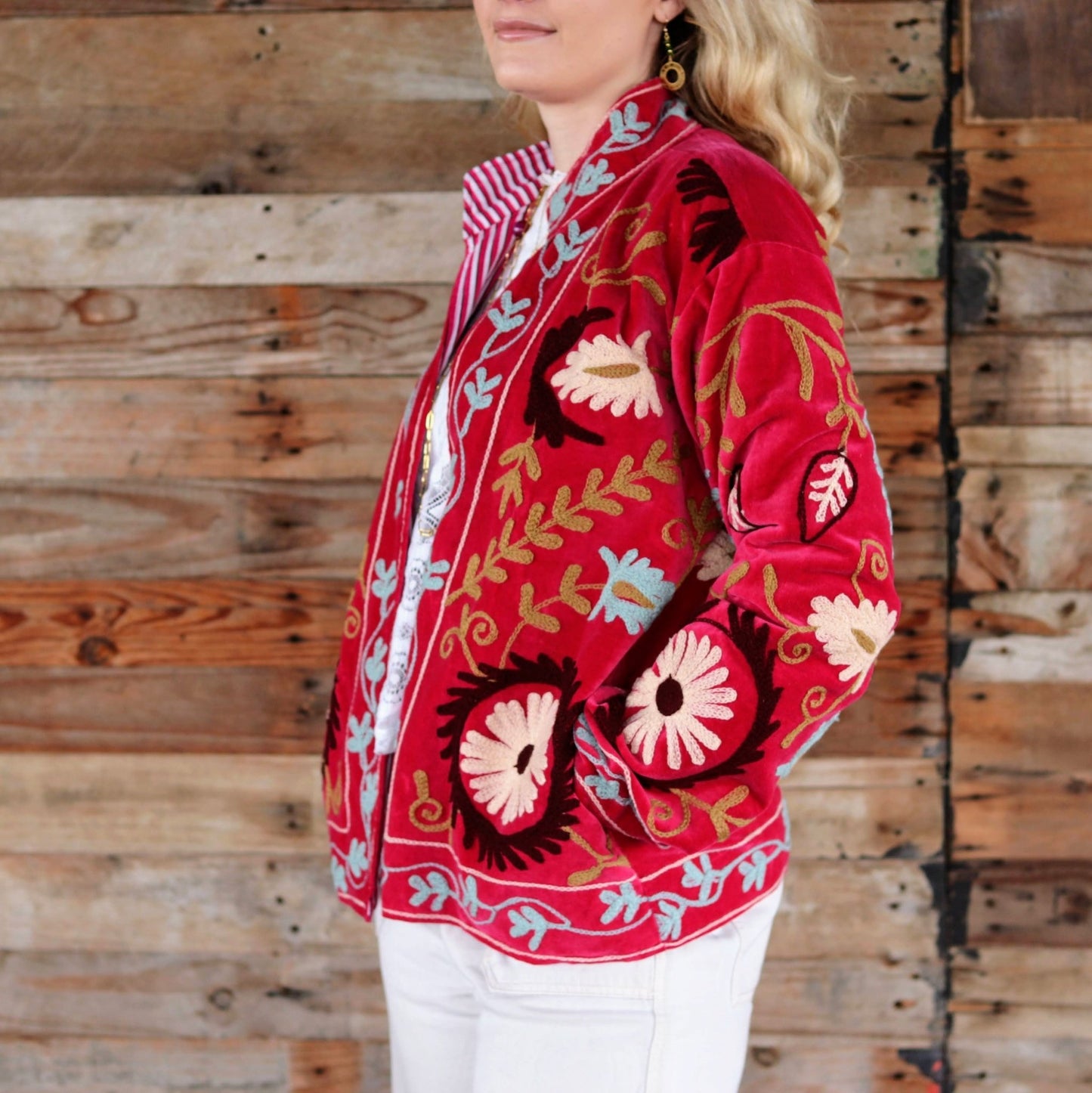 Velvet Suzani Jacket in Raspberry Wine- Handmade Jewellery - i am boho