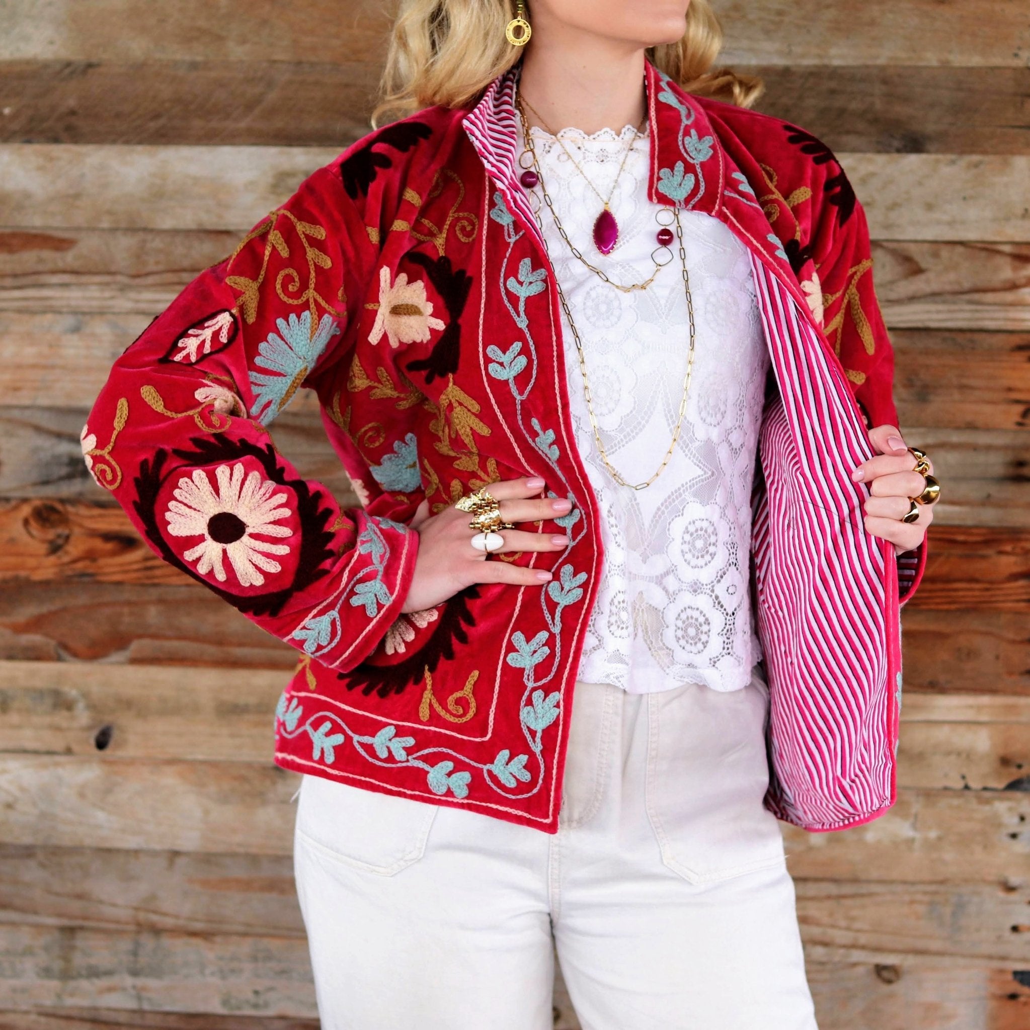Velvet Suzani Jacket in Raspberry Wine- Handmade Jewellery - i am boho