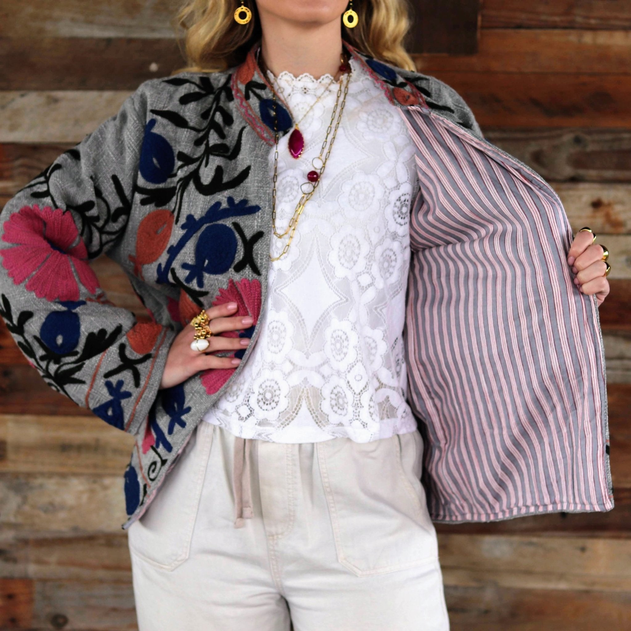Cotton Suzani Jacket in Silver Lining- Handmade Jewellery - i am boho