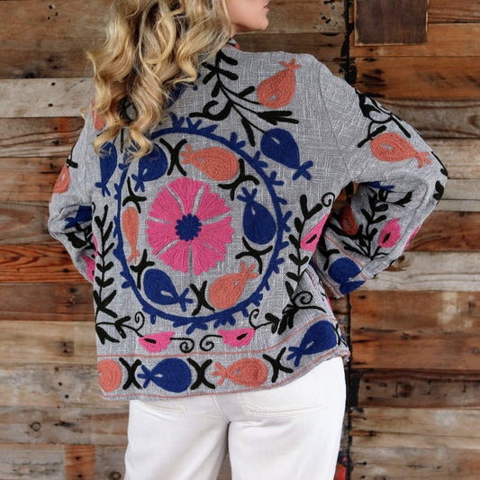 Cotton Suzani Jacket in Silver Lining- Handmade Jewellery - i am boho