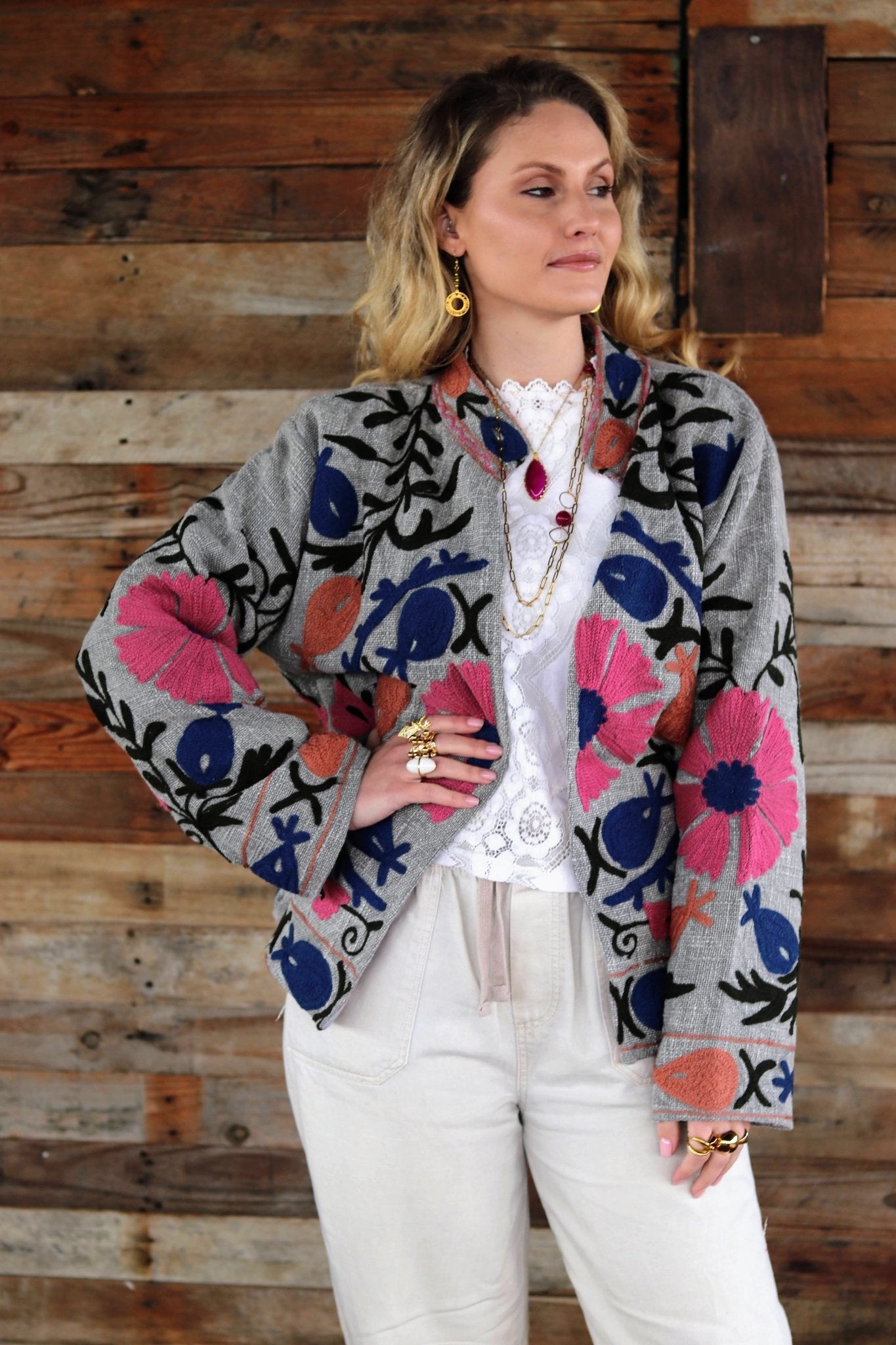 Cotton Suzani Jacket in Silver Lining- Handmade Jewellery - i am boho