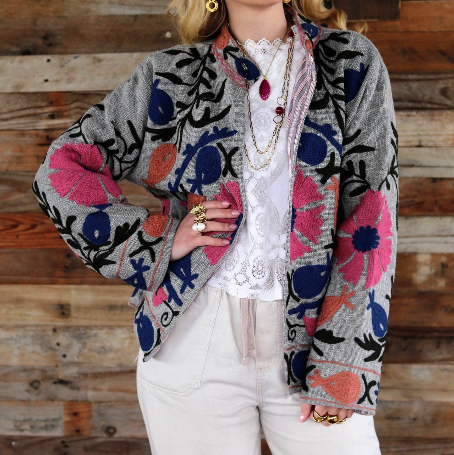 Cotton Suzani Jacket in Silver Lining- Handmade Jewellery - i am boho