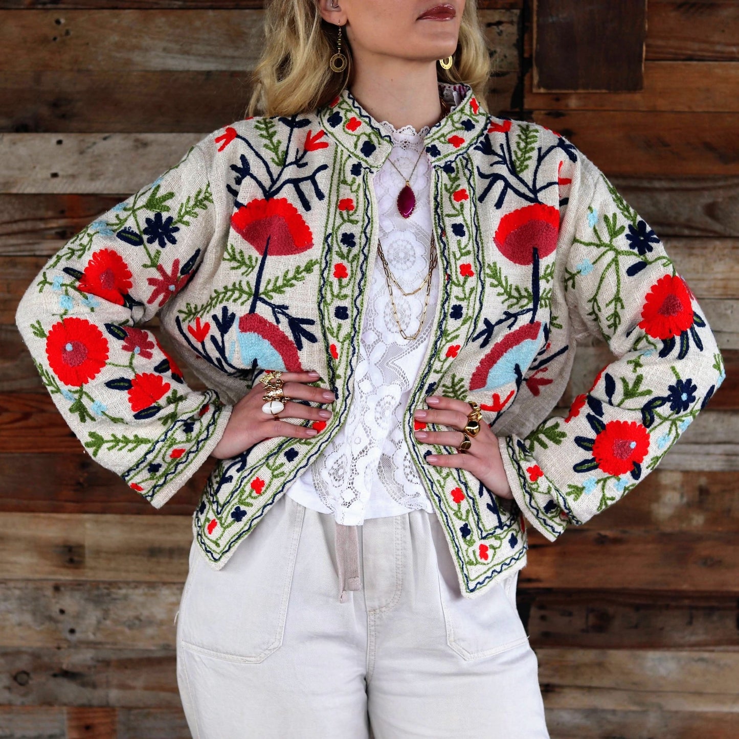 Cotton Suzani Jacket in Light Aloe- Handmade Jewellery - i am boho