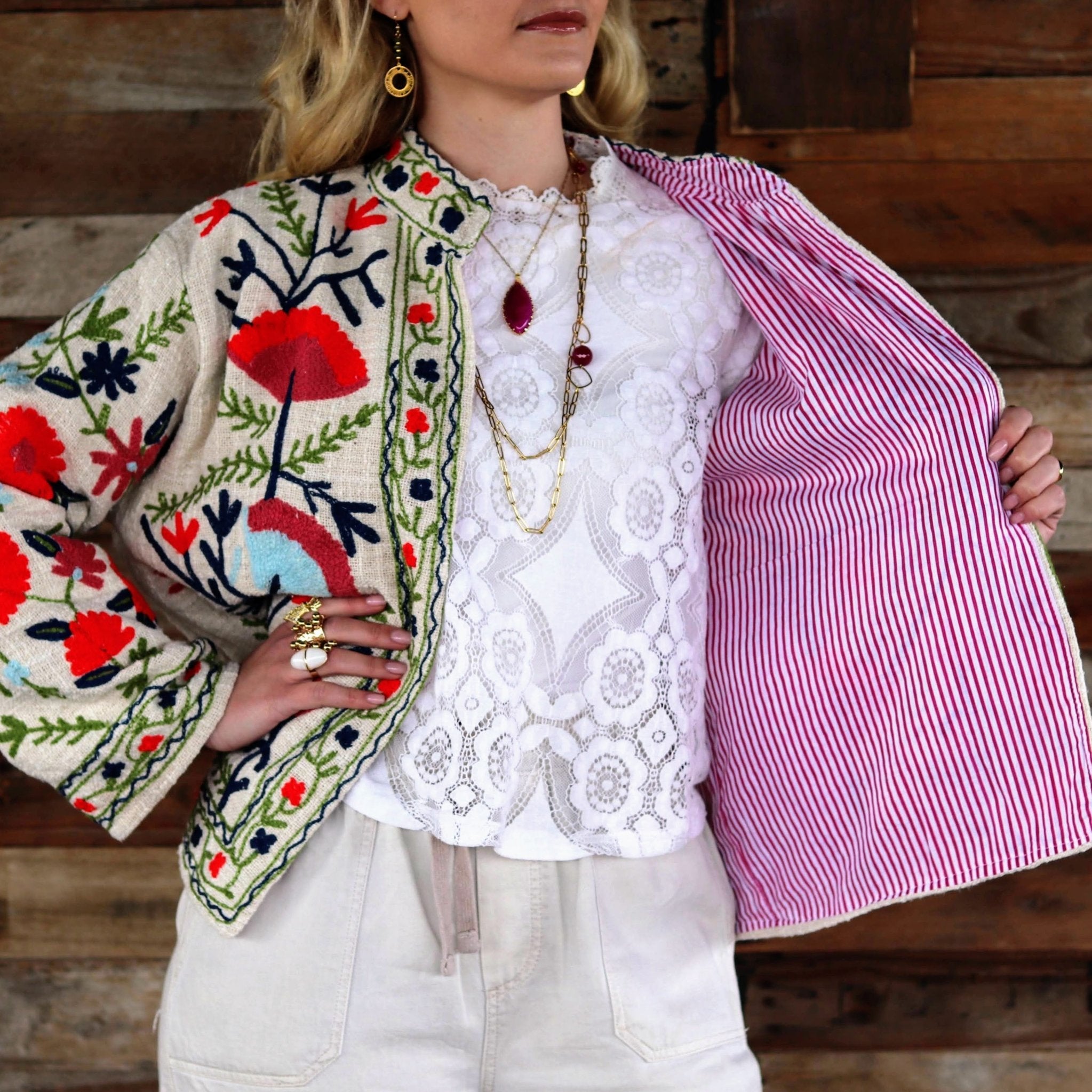 Cotton Suzani Jacket in Light Aloe- Handmade Jewellery - i am boho