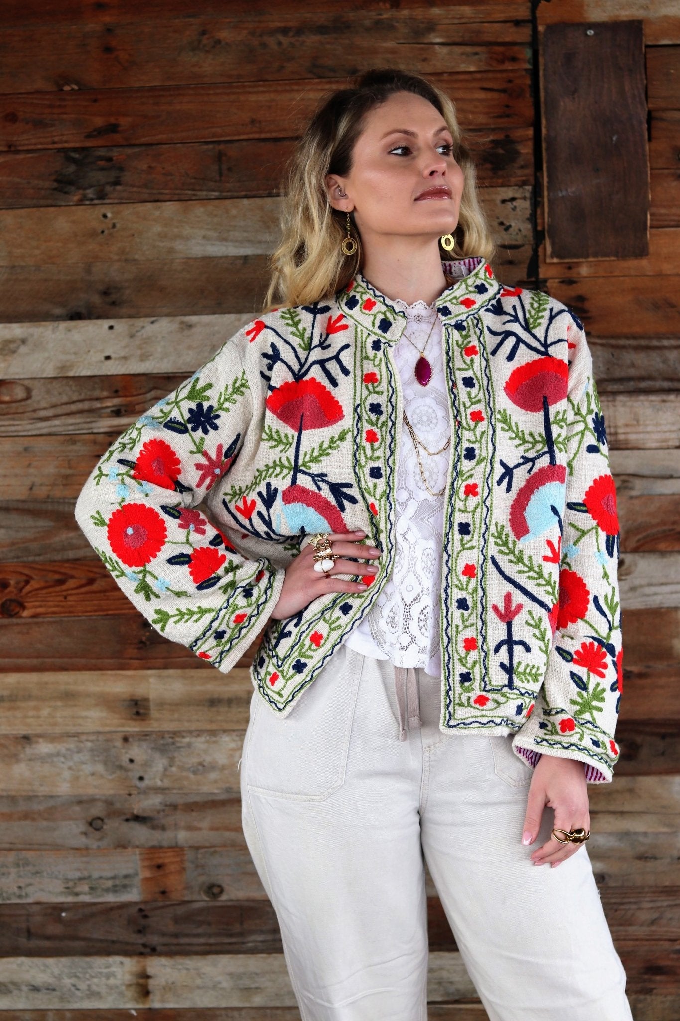 Cotton Suzani Jacket in Light Aloe- Handmade Jewellery - i am boho