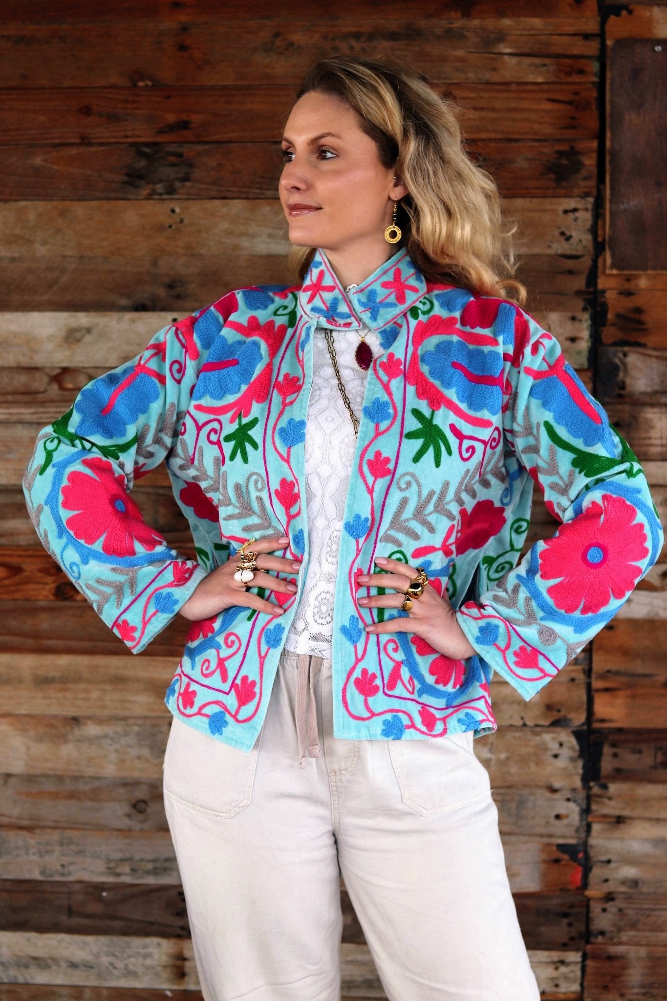 Velvet Suzani Jacket in Aqua Splash- Handmade Jewellery - i am boho