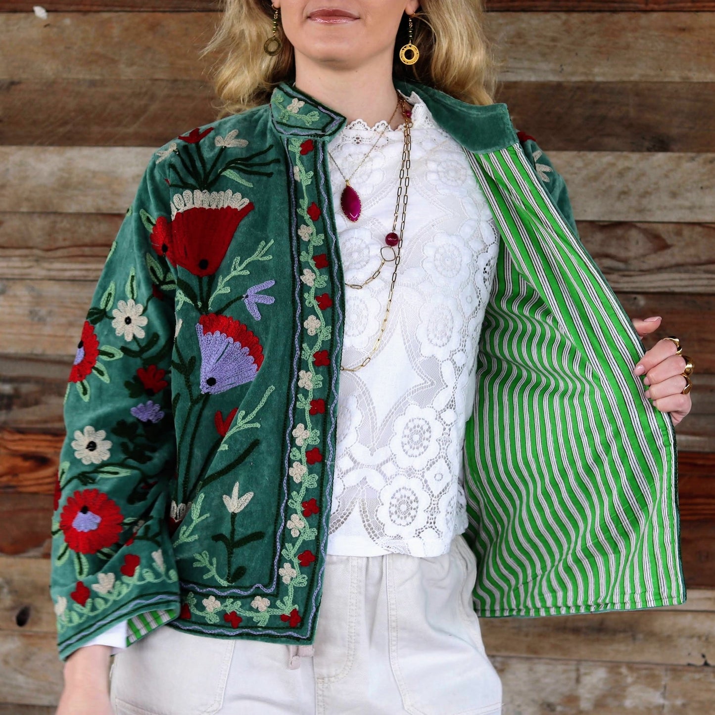 Velvet Suzani Jacket in Hunter Green- Handmade Jewellery - i am boho