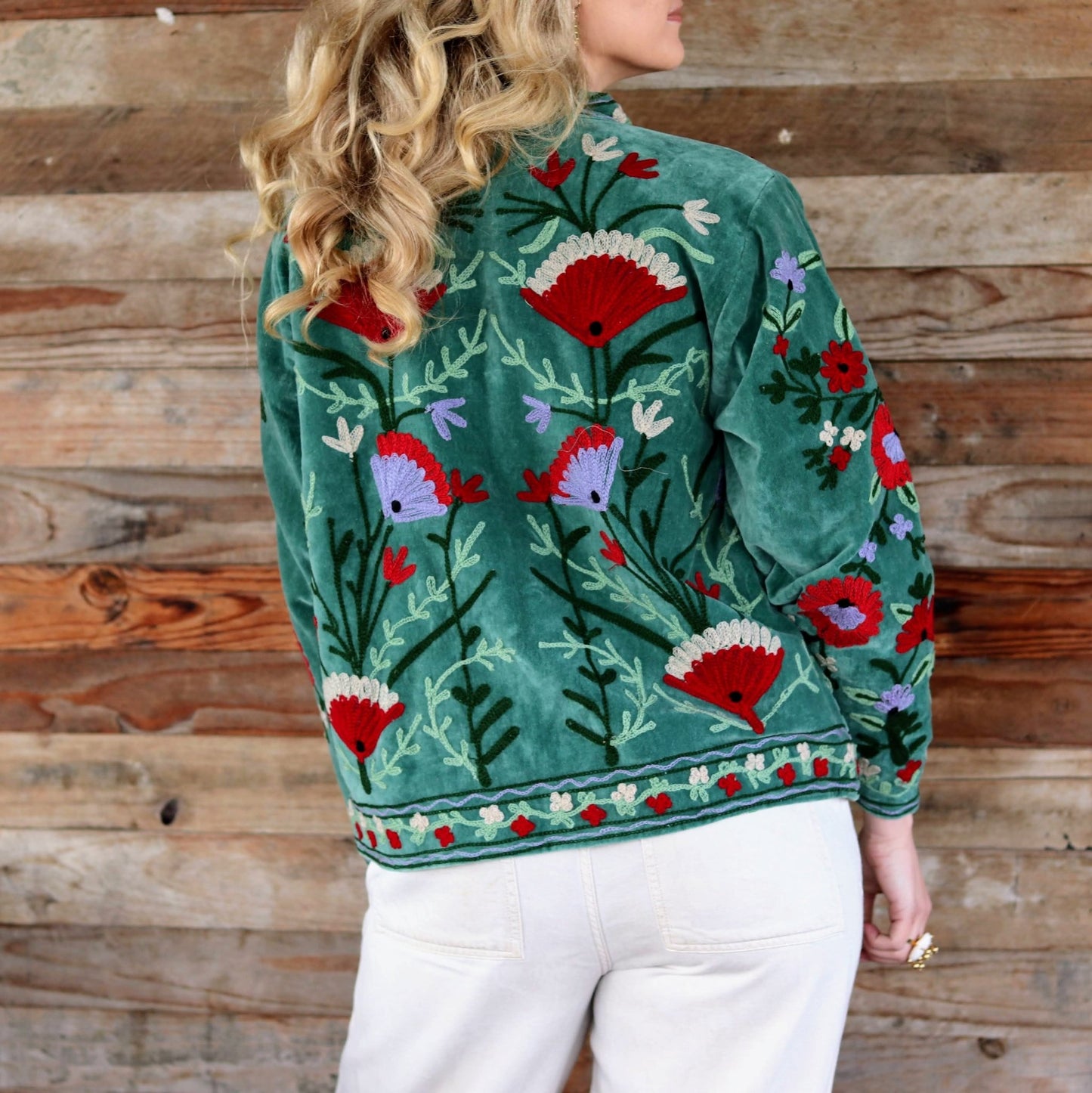 Velvet Suzani Jacket in Hunter Green- Handmade Jewellery - i am boho
