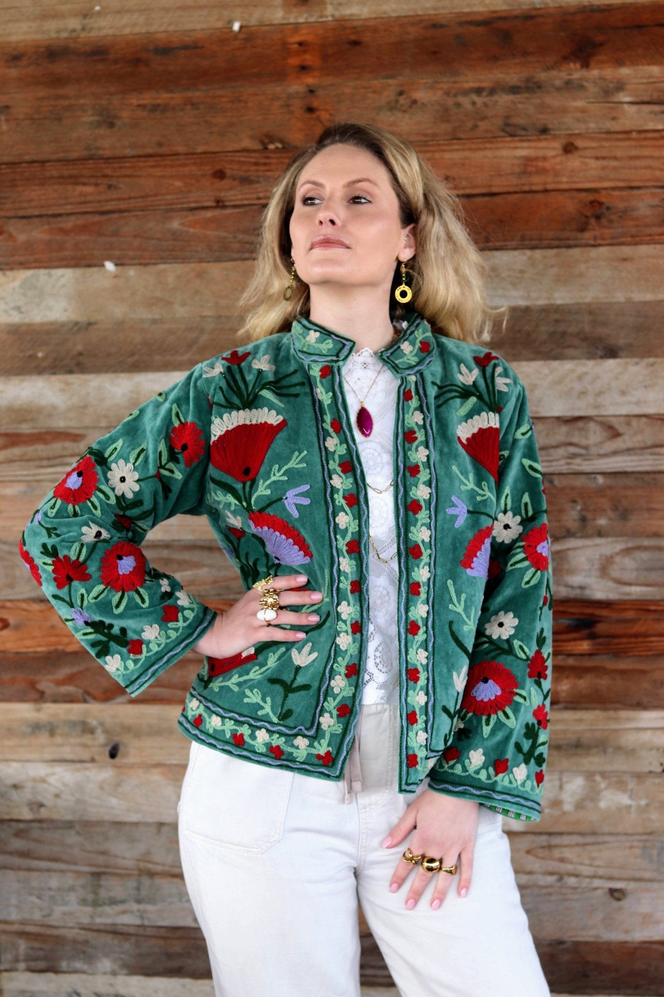 Velvet Suzani Jacket in Hunter Green- Handmade Jewellery - i am boho