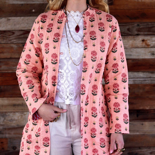 Reversible Quilted Coat in Blushing Rose- Handmade Jewellery - i am boho