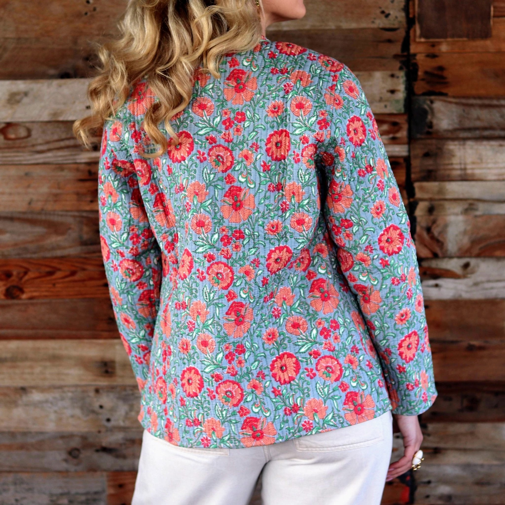 Reversible Jacket in Peachy Botanical- Handmade Jewellery - i am boho