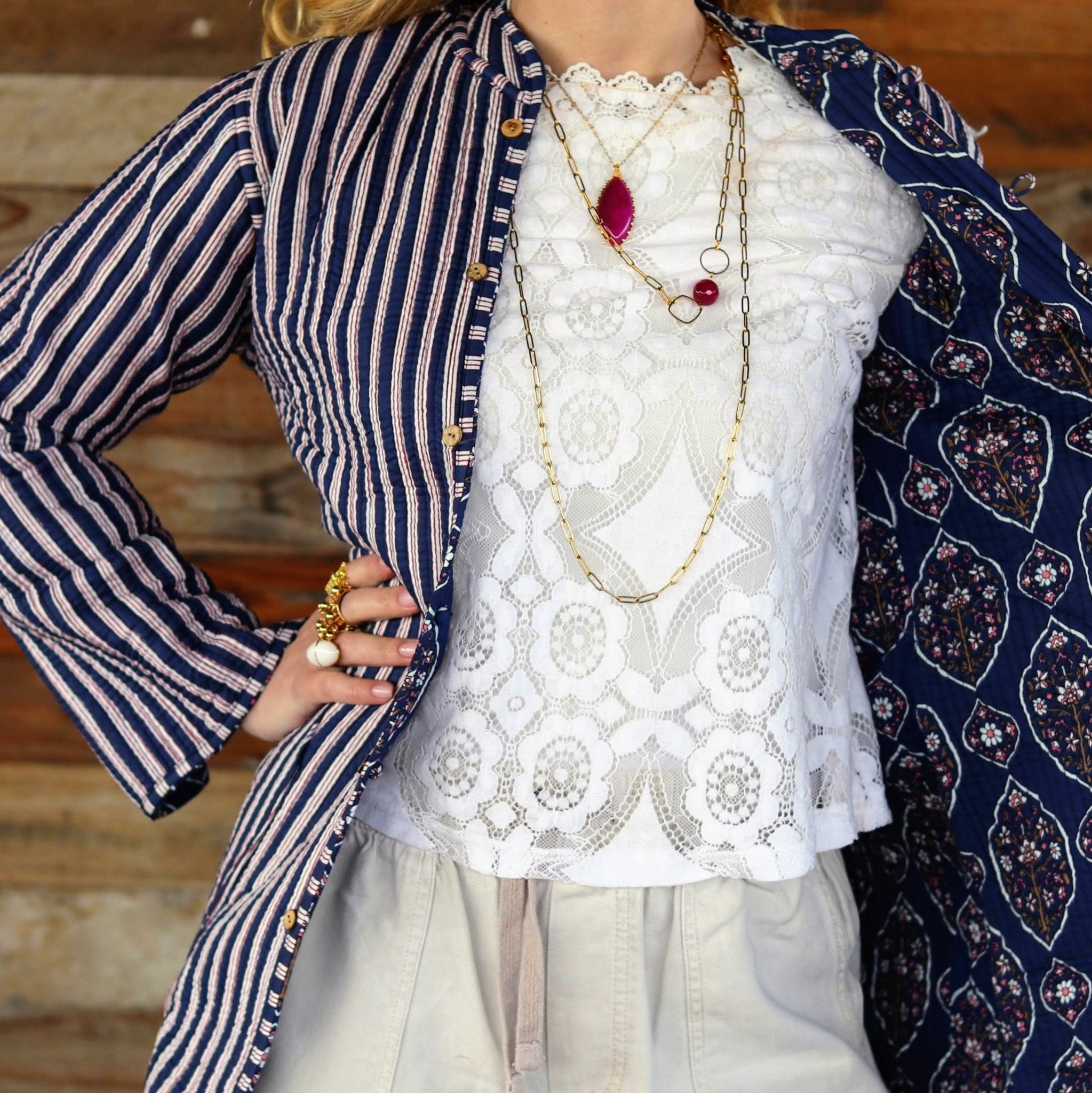 Reversible Quilted Coat in Vintage Navy- Handmade Jewellery - i am boho