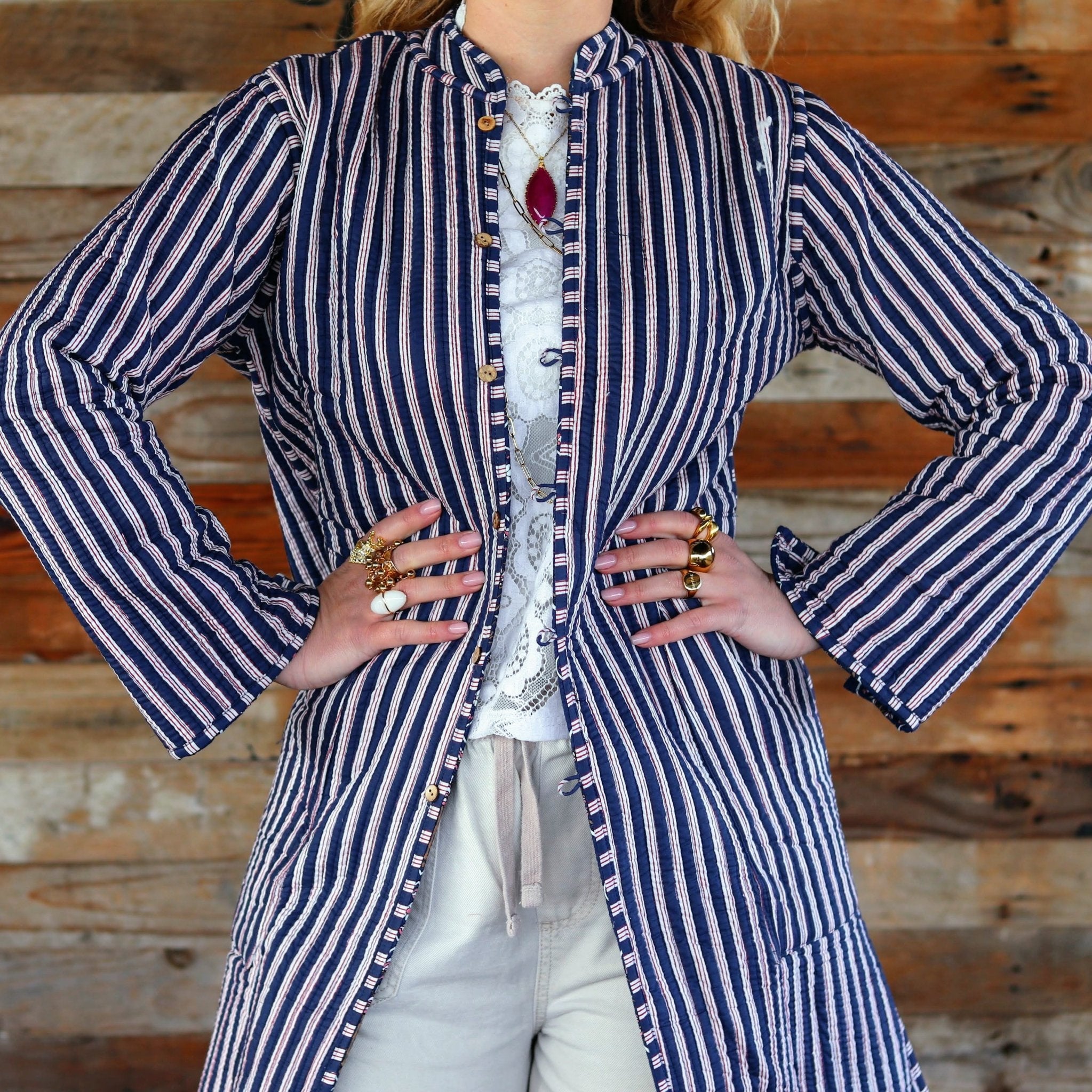 Reversible Quilted Coat in Vintage Navy- Handmade Jewellery - i am boho