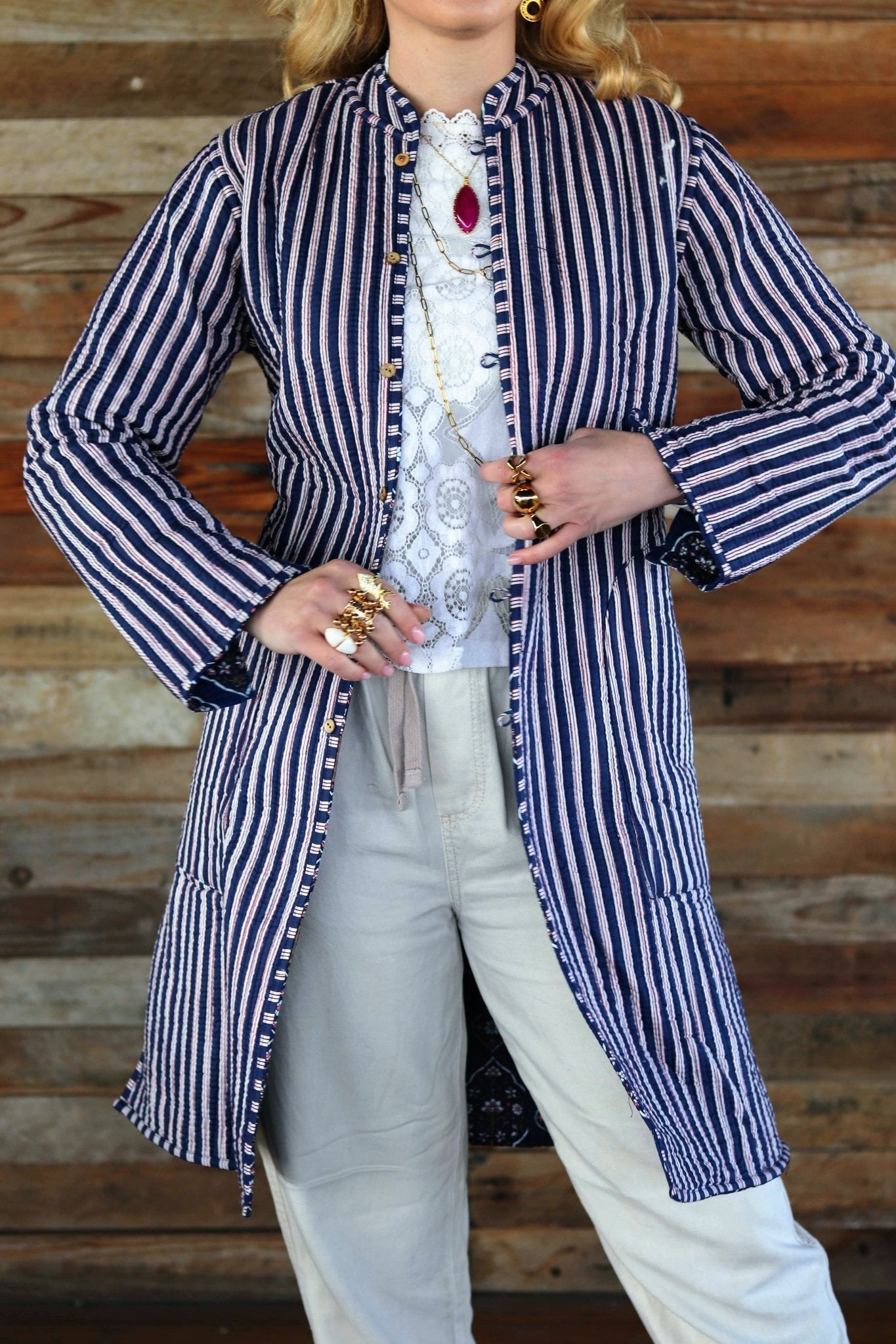 Reversible Quilted Coat in Vintage Navy- Handmade Jewellery - i am boho