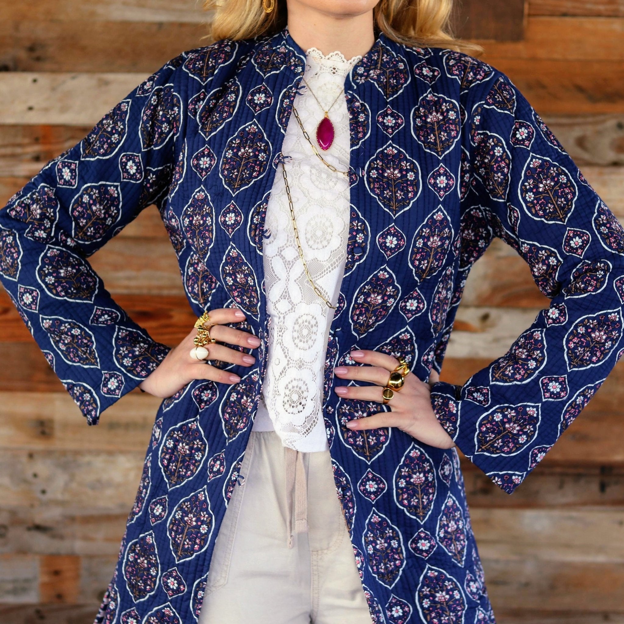 Reversible Quilted Coat in Vintage Navy- Handmade Jewellery - i am boho