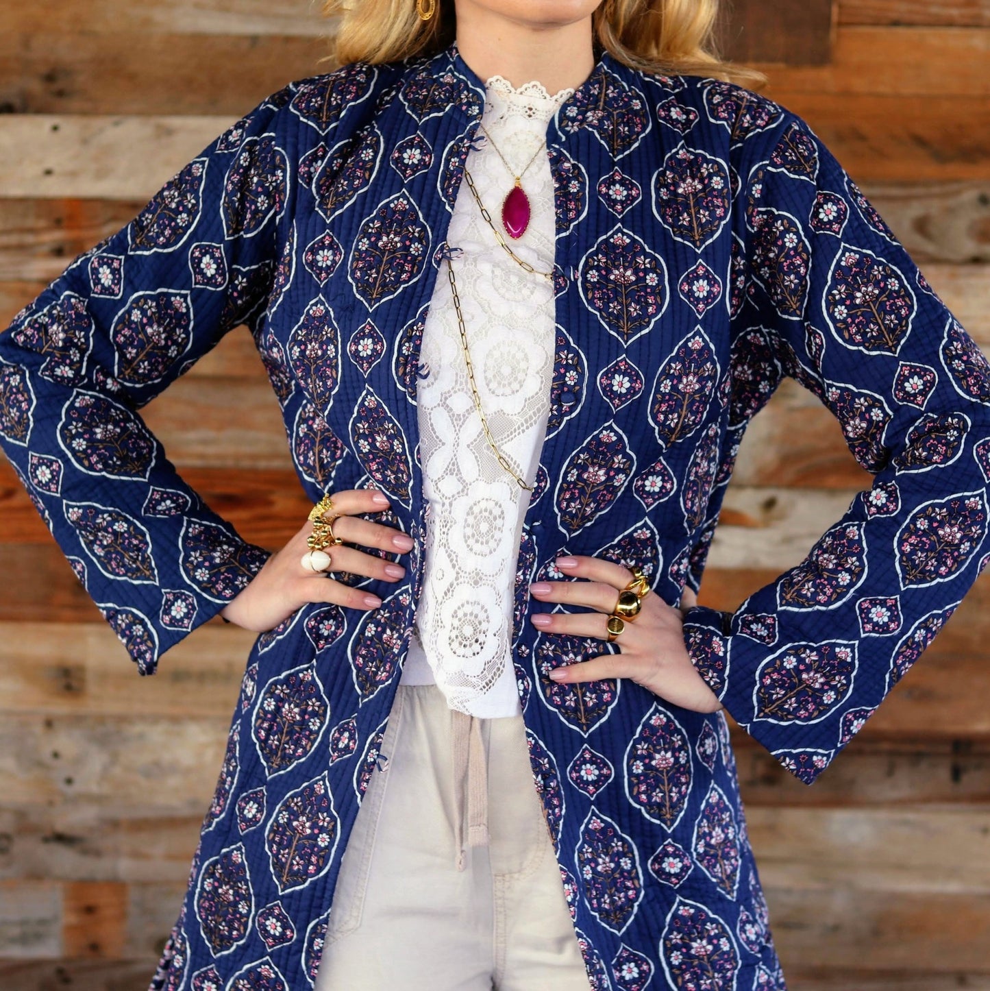 Reversible Quilted Coat in Vintage Navy- Handmade Jewellery - i am boho