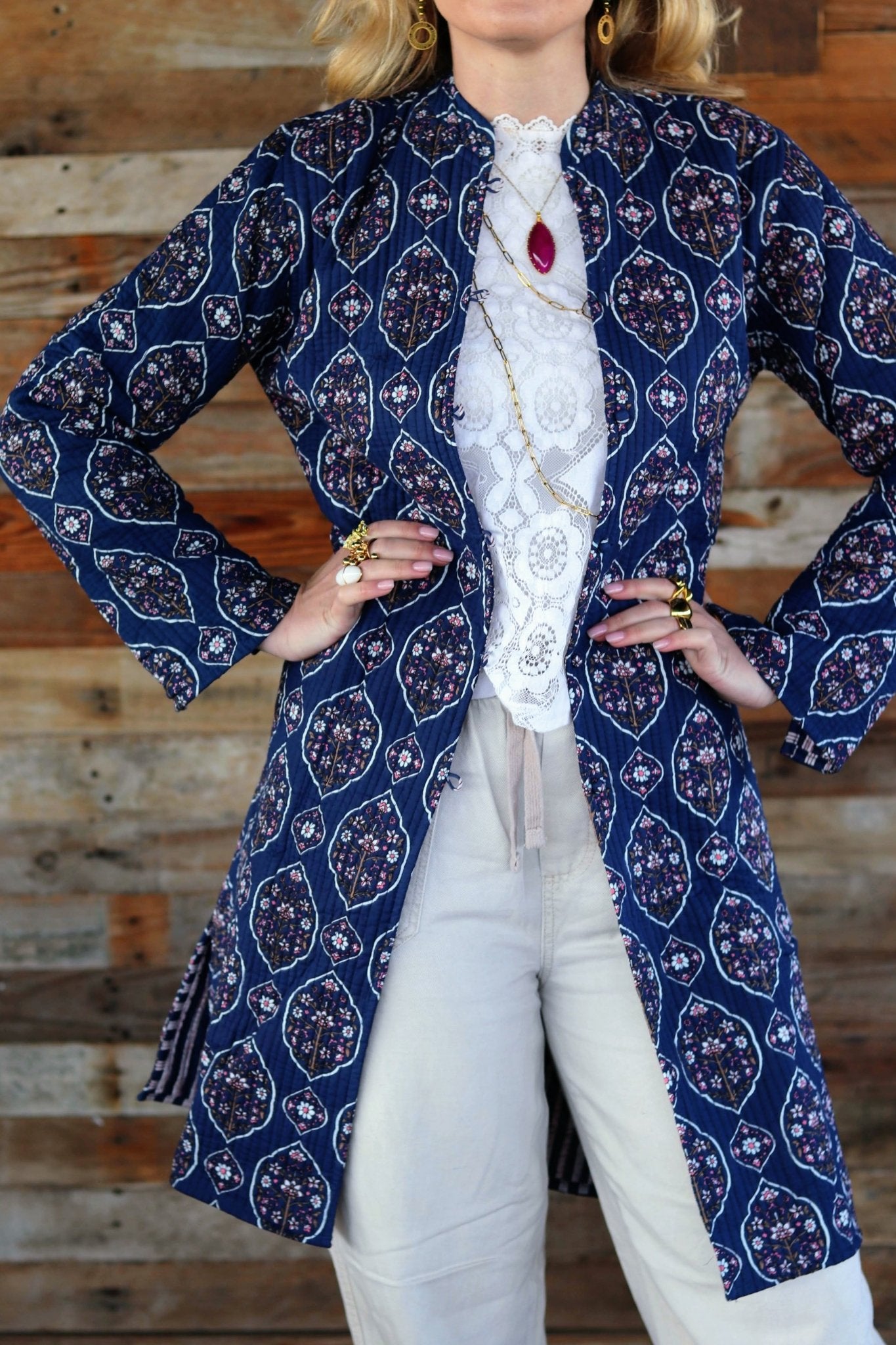 Reversible Quilted Coat in Vintage Navy- Handmade Jewellery - i am boho