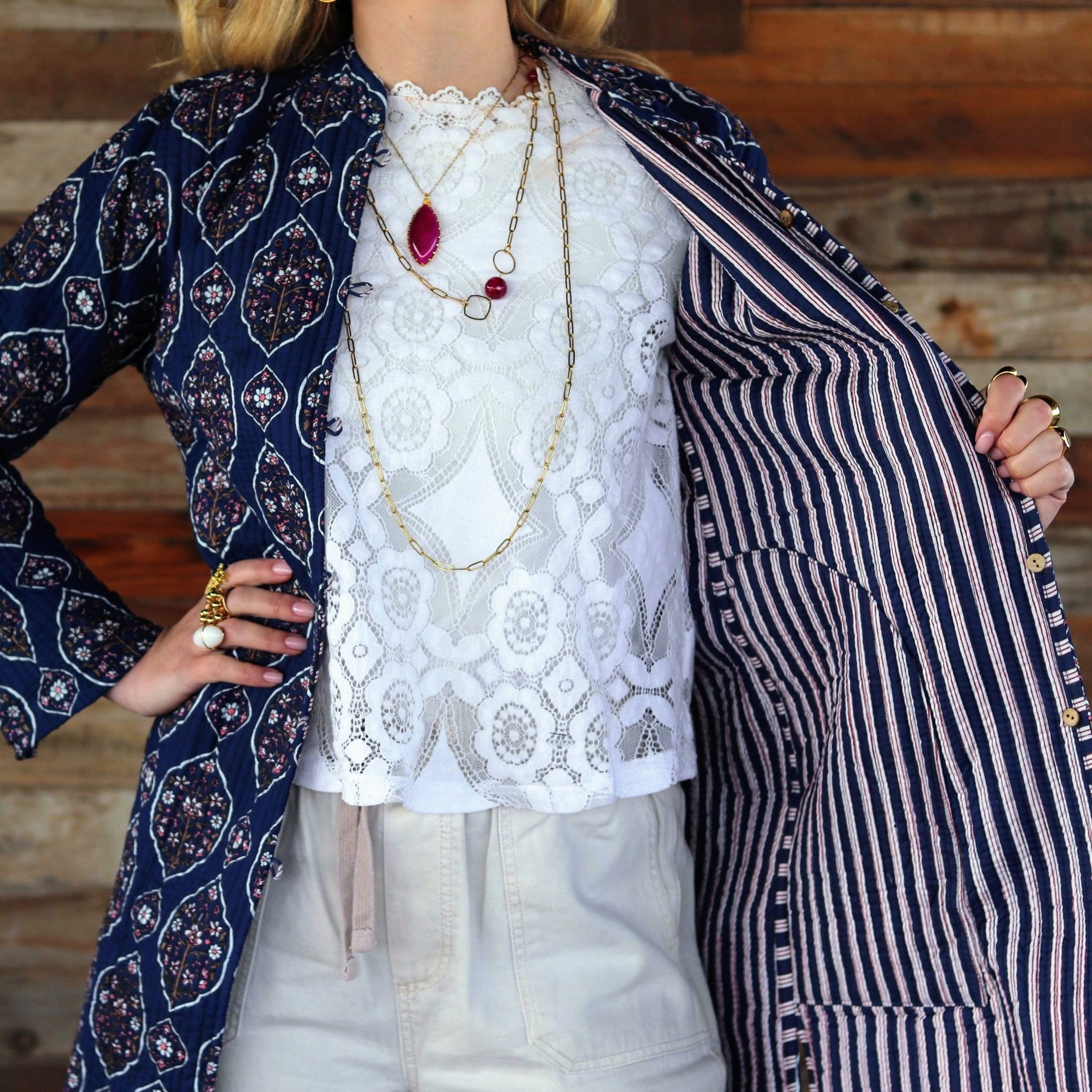 Reversible Quilted Coat in Vintage Navy- Handmade Jewellery - i am boho
