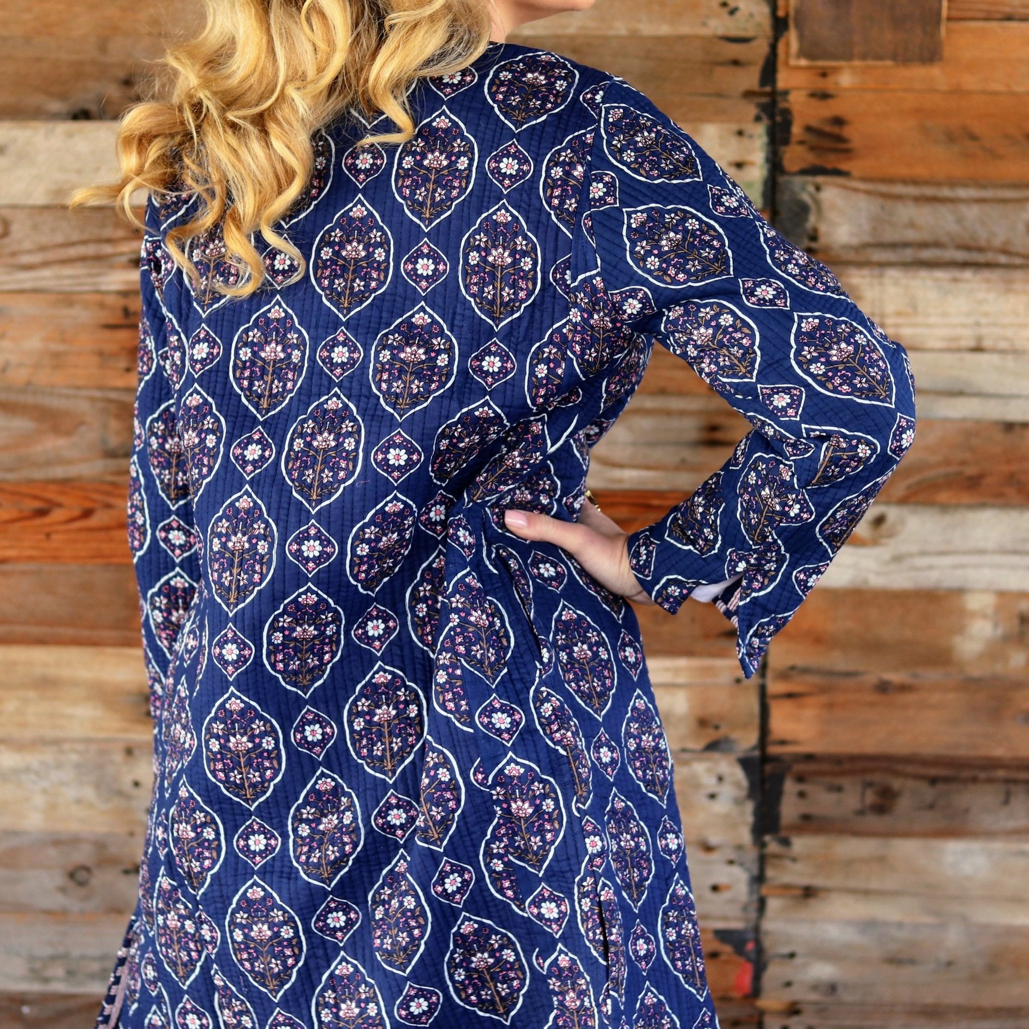 Reversible Quilted Coat in Vintage Navy- Handmade Jewellery - i am boho