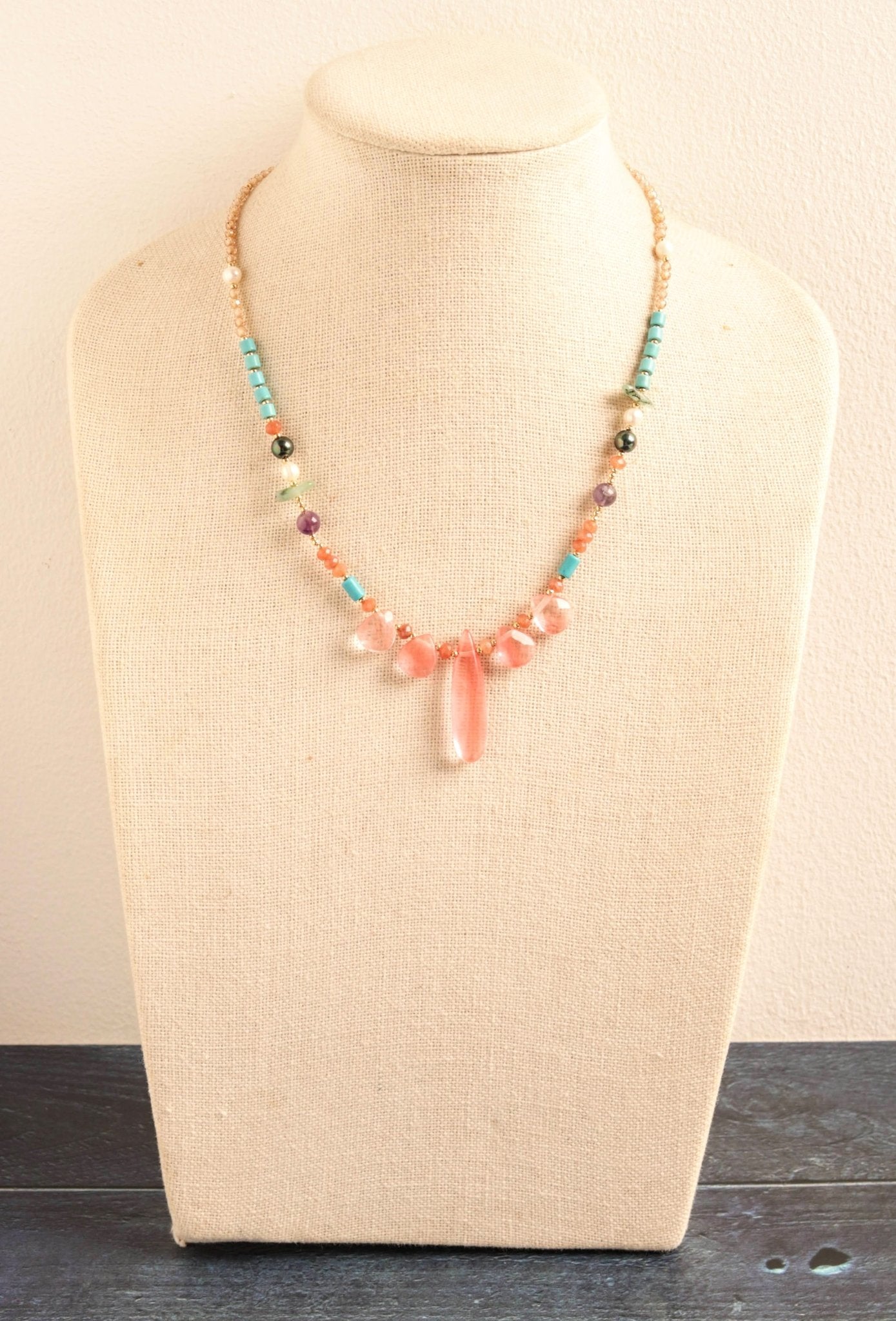 Watermelon Tourmaline Statement Necklace- Handmade Jewellery - i am boho