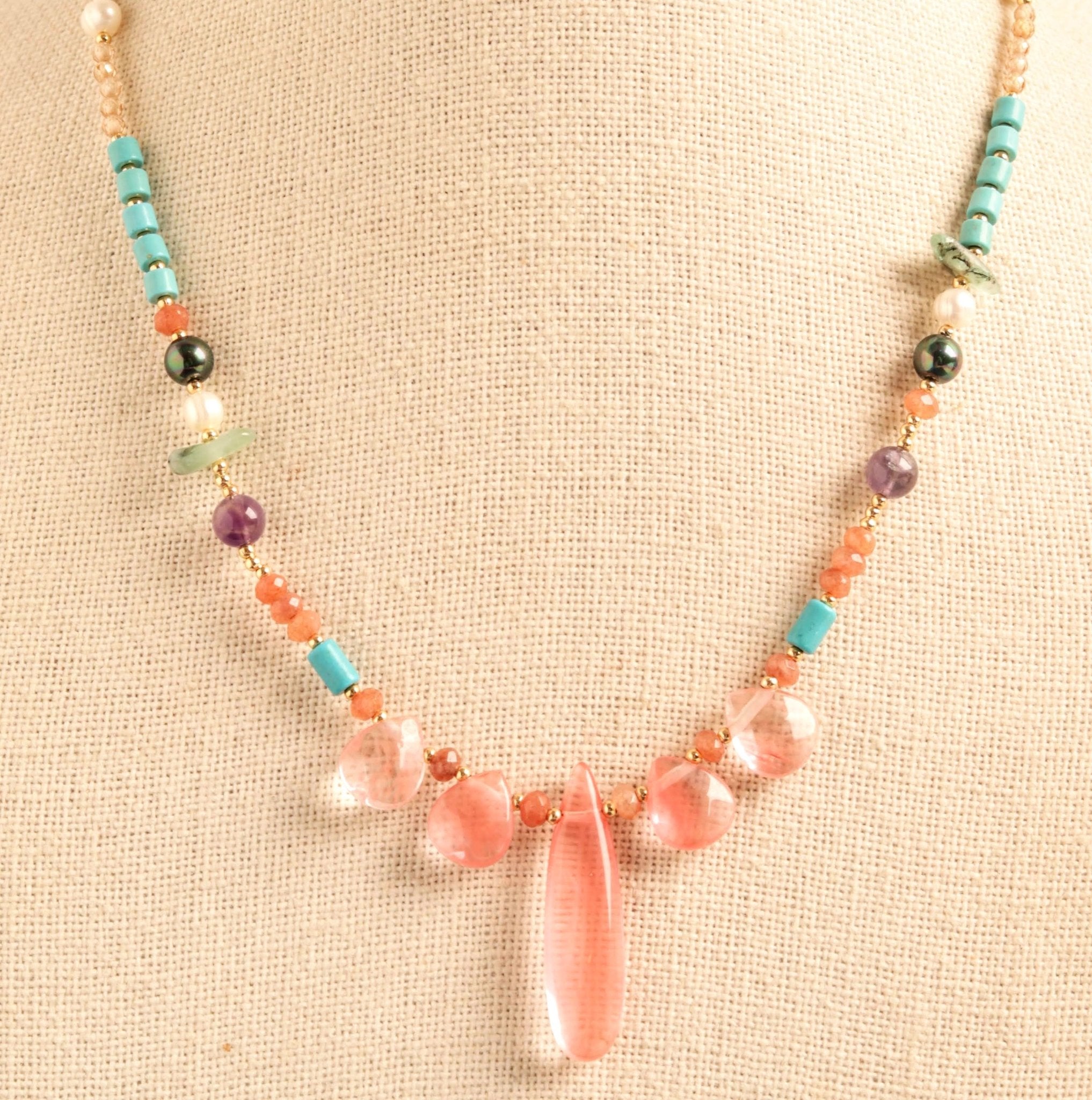 Watermelon Tourmaline Statement Necklace- Handmade Jewellery - i am boho