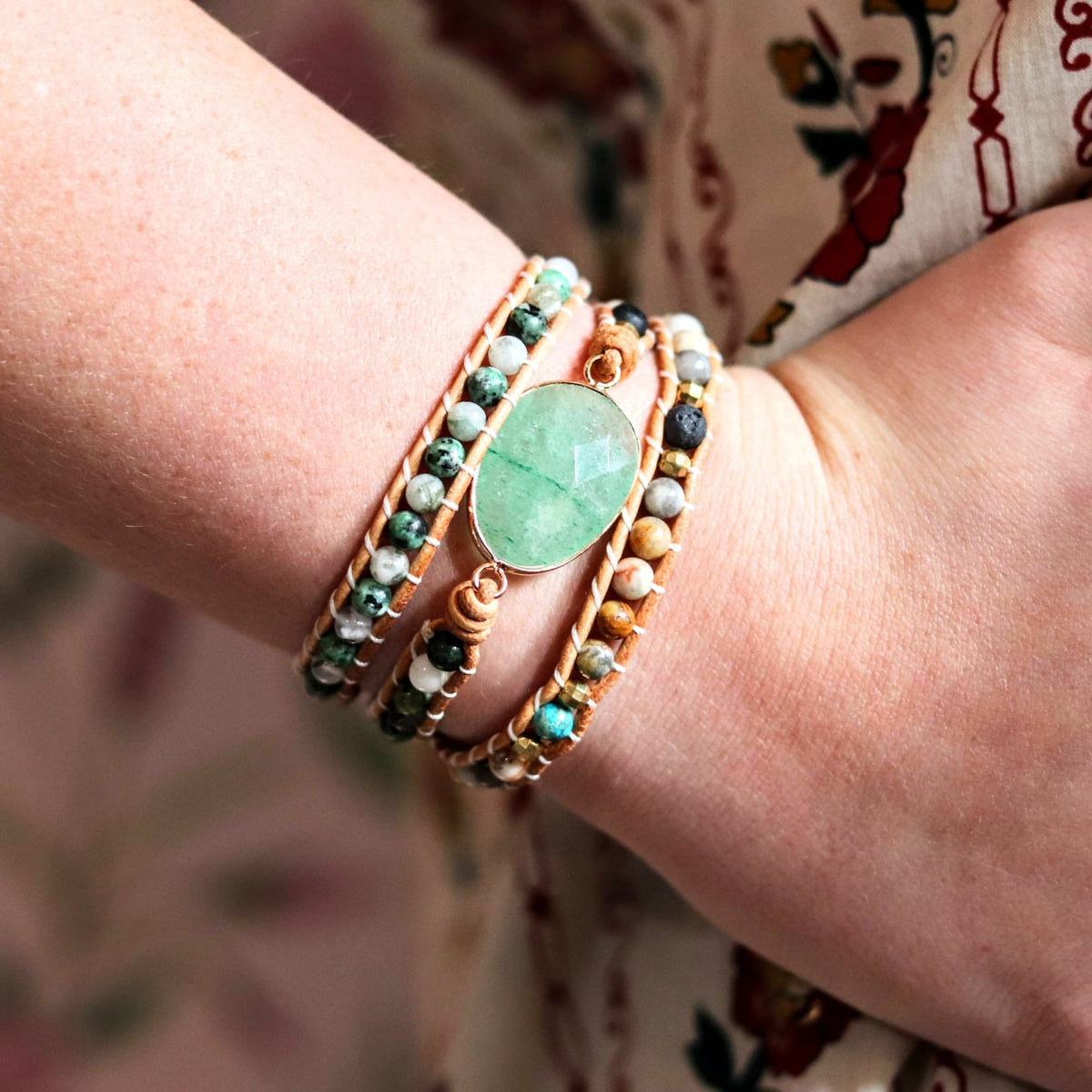 Aventurine & Moss Agate Wrap- Handmade Jewellery - i am boho