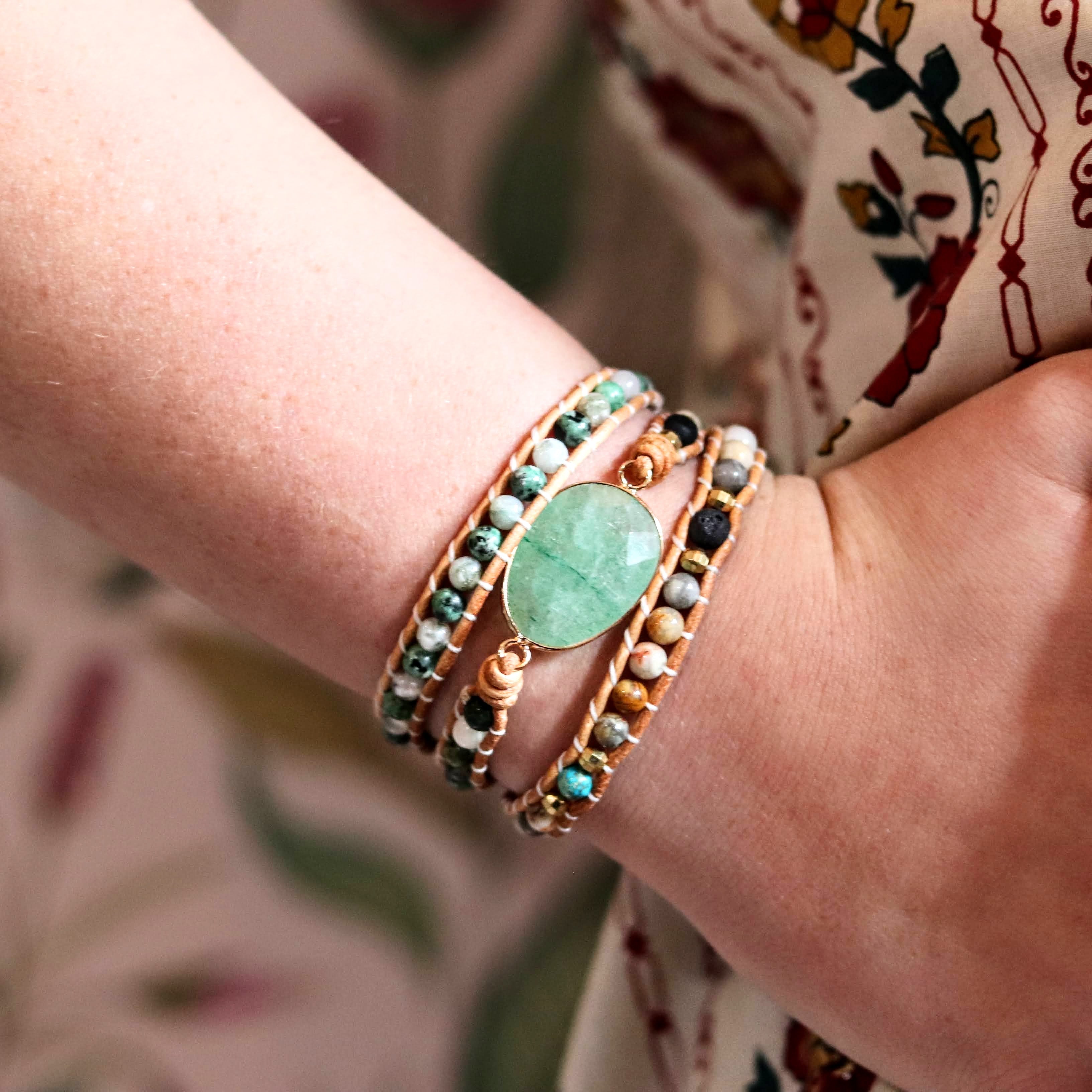 Aventurine & Moss Agate Wrap- Handmade Jewellery - i am boho
