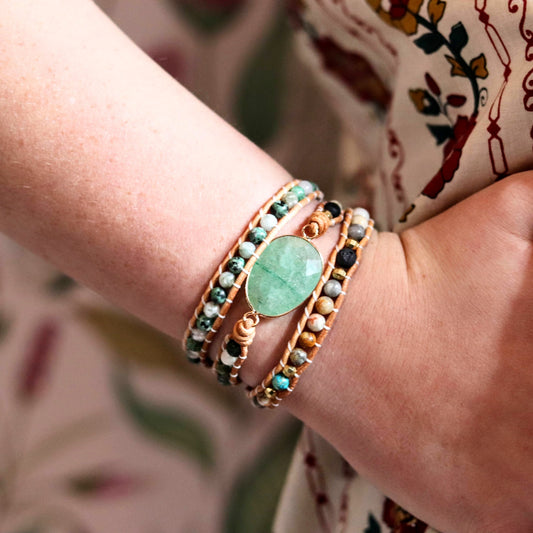 Aventurine & Moss Agate Wrap- Handmade Jewellery - i am boho
