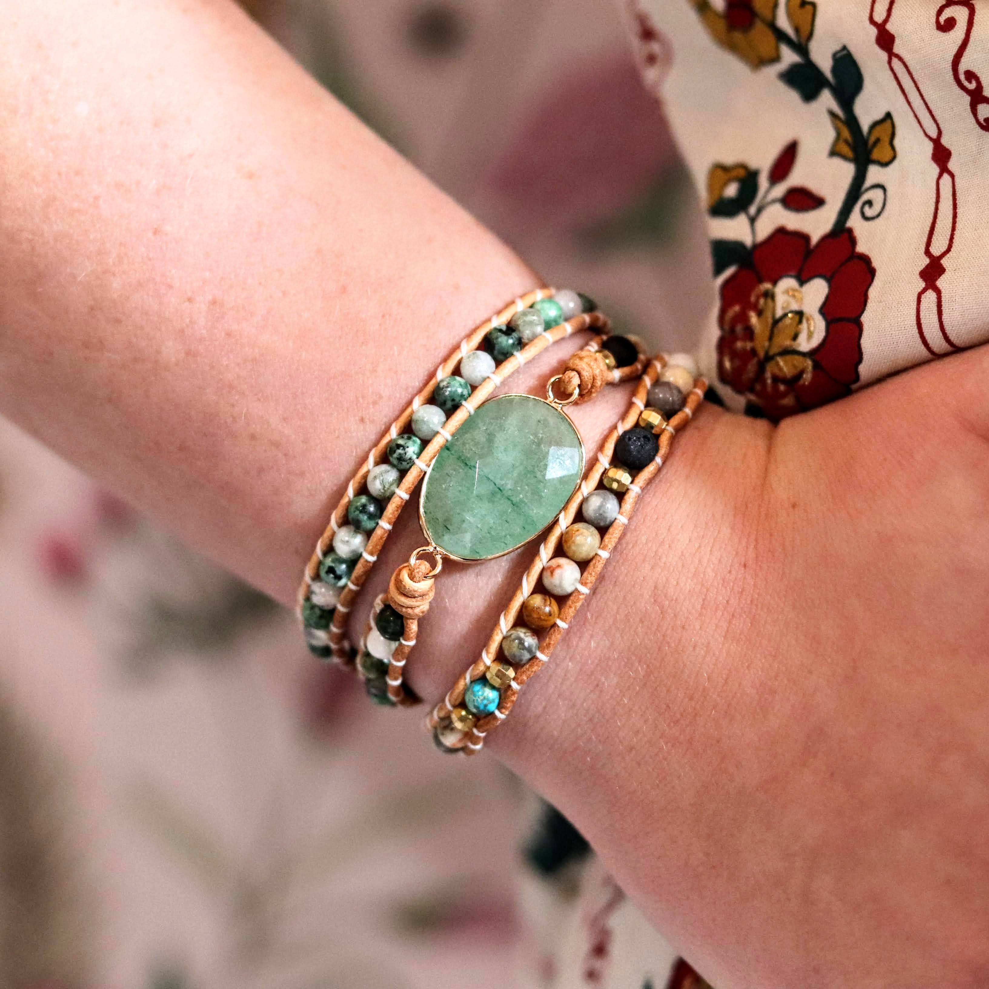 Aventurine & Moss Agate Wrap- Handmade Jewellery - i am boho