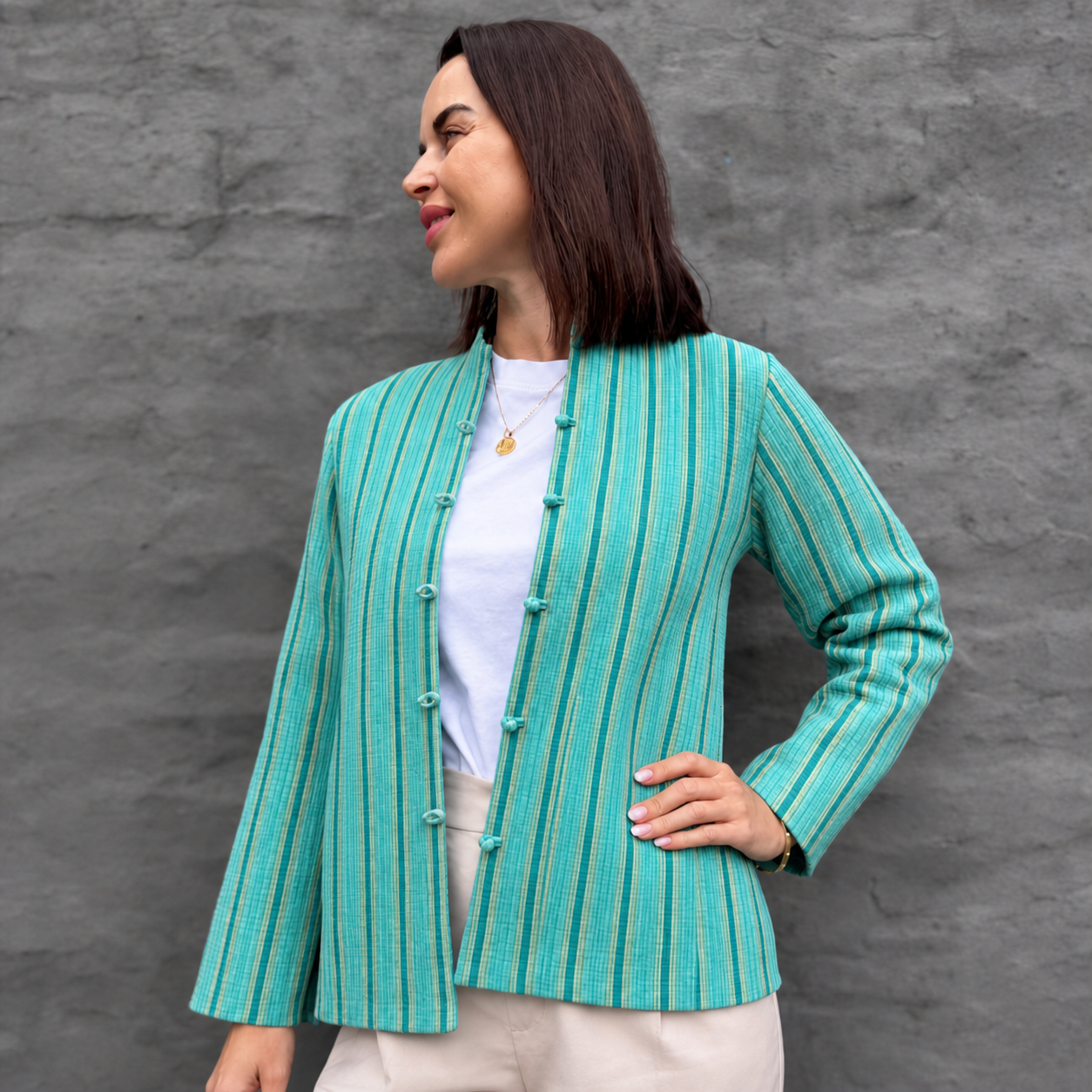 Reversible Jacket in Turquoise Botanical