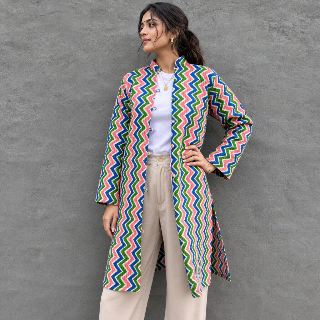 Reversible Coat in Abstract Royal