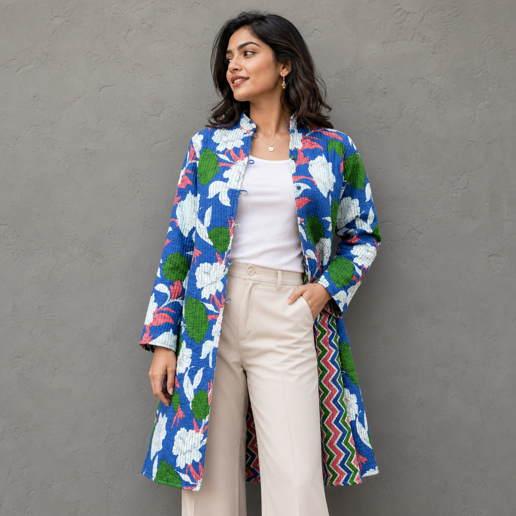 Reversible Coat in Abstract Royal