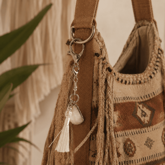 Silver Mist Tassel Bag Charm- Handmade Jewellery - i am boho