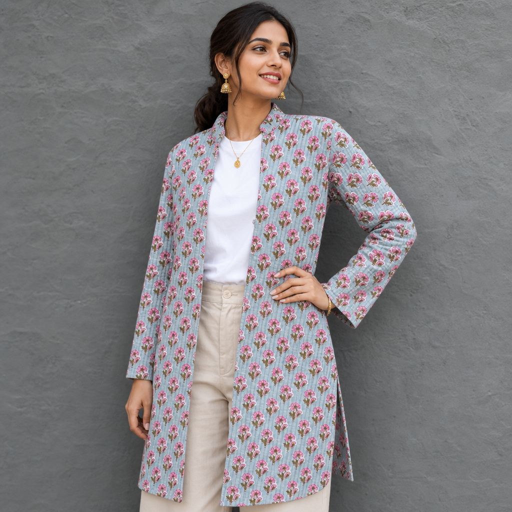 Reversible Quilted Cotton Coat In Protea Paisley