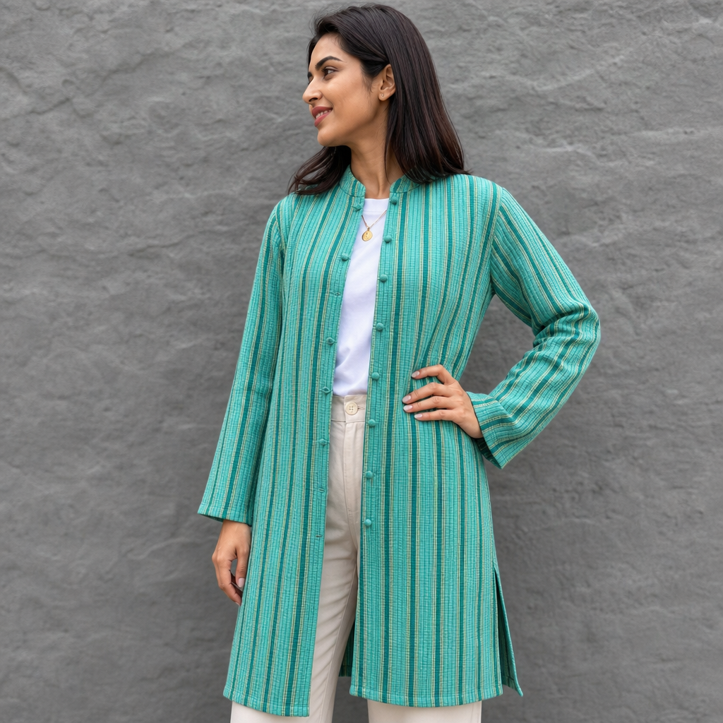 Reversible Quilted Coat in Turquoise Botanical